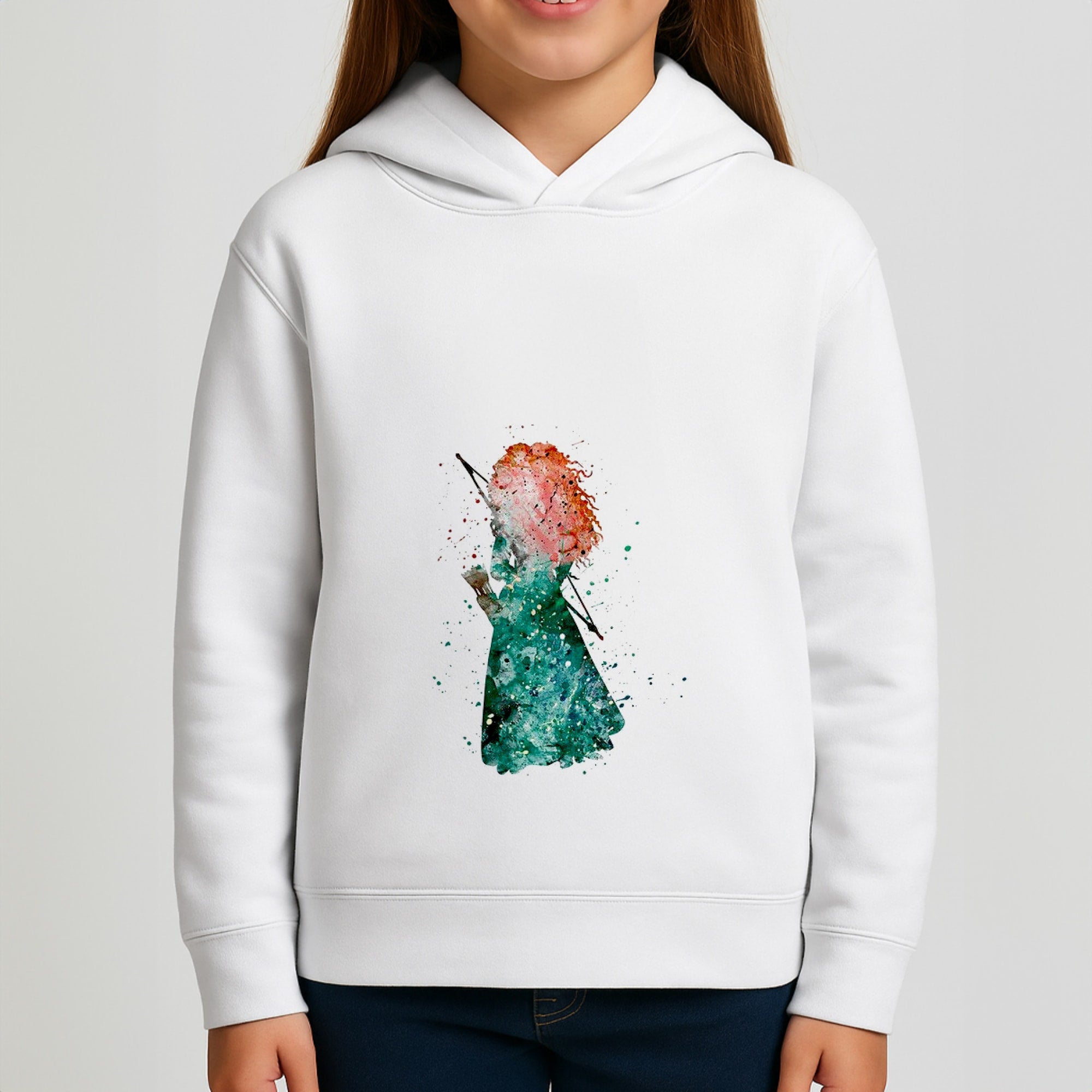 Watercolour Princess Merida Brave Fairytale Girls Hoodie