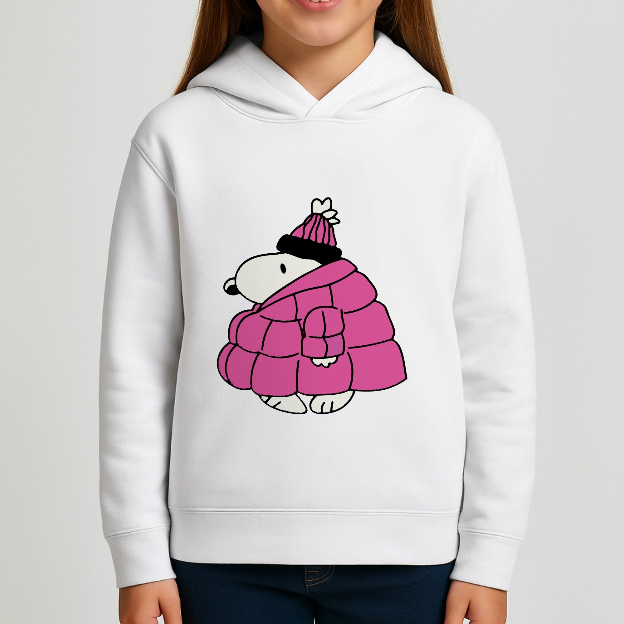 Cartoon Beagle Puffer Jacket Pink Girls Hoodie