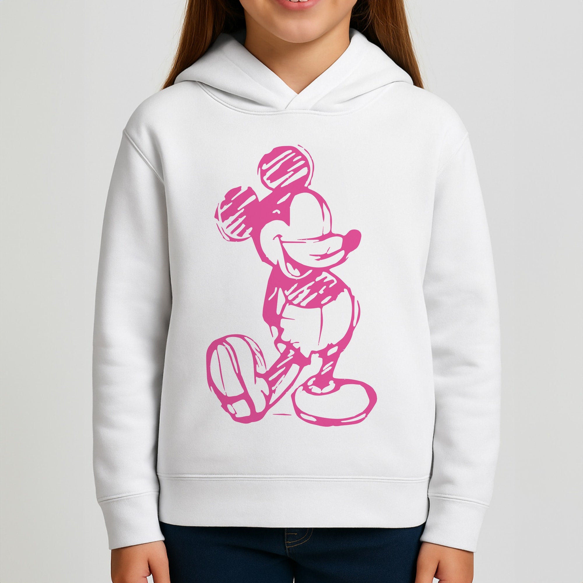 Sketched Mouse Outline Pink Girls Hoodie