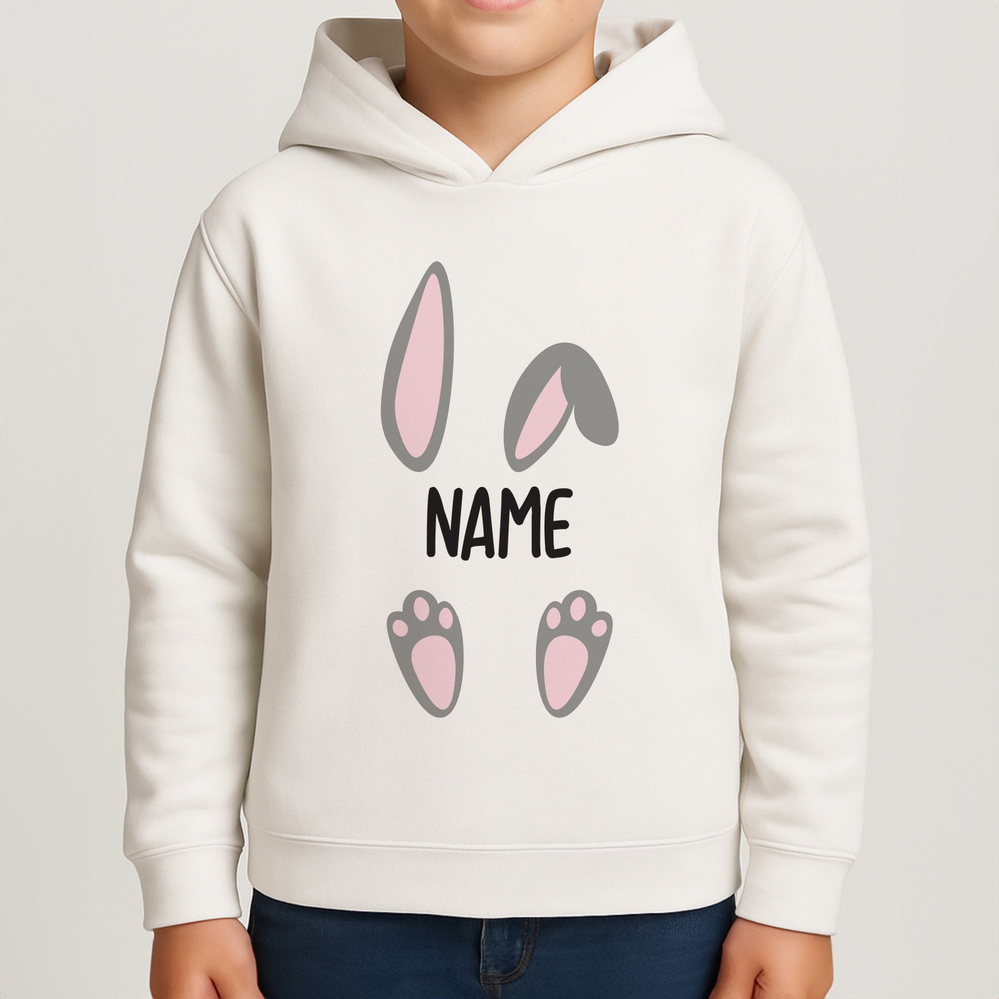 Grey Bunny Personalised Boys Hoodie