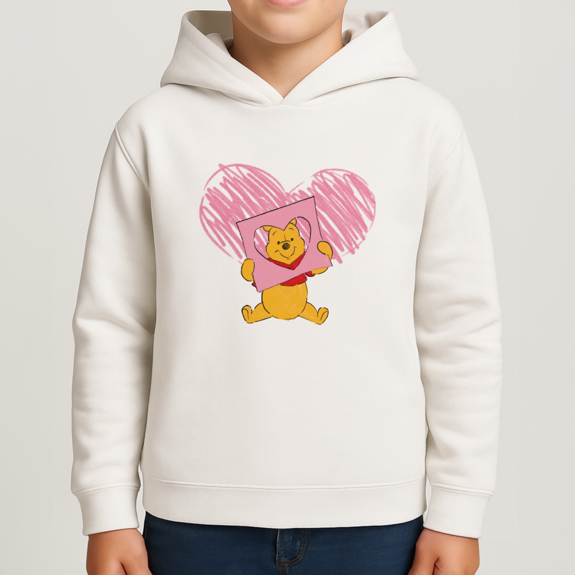 Pooh Heart Drawing Valentine's Kids Hoodie
