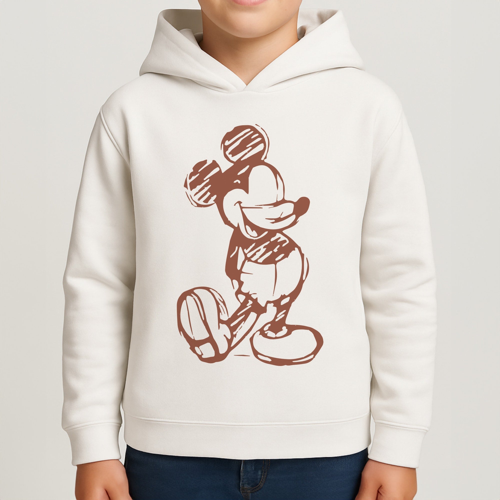 Sketched Mouse Outline Beige Boys Hoodie