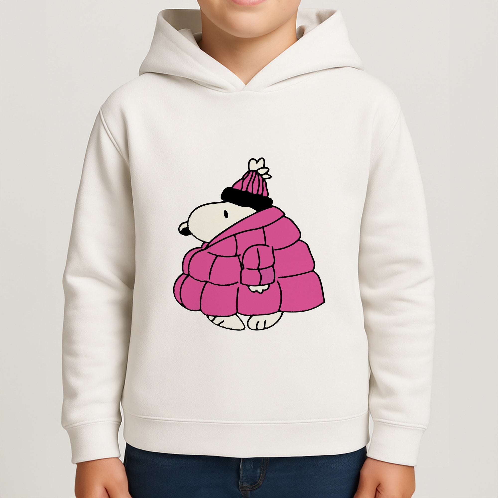 Cartoon Beagle Puffer Jacket Pink Boys Hoodie