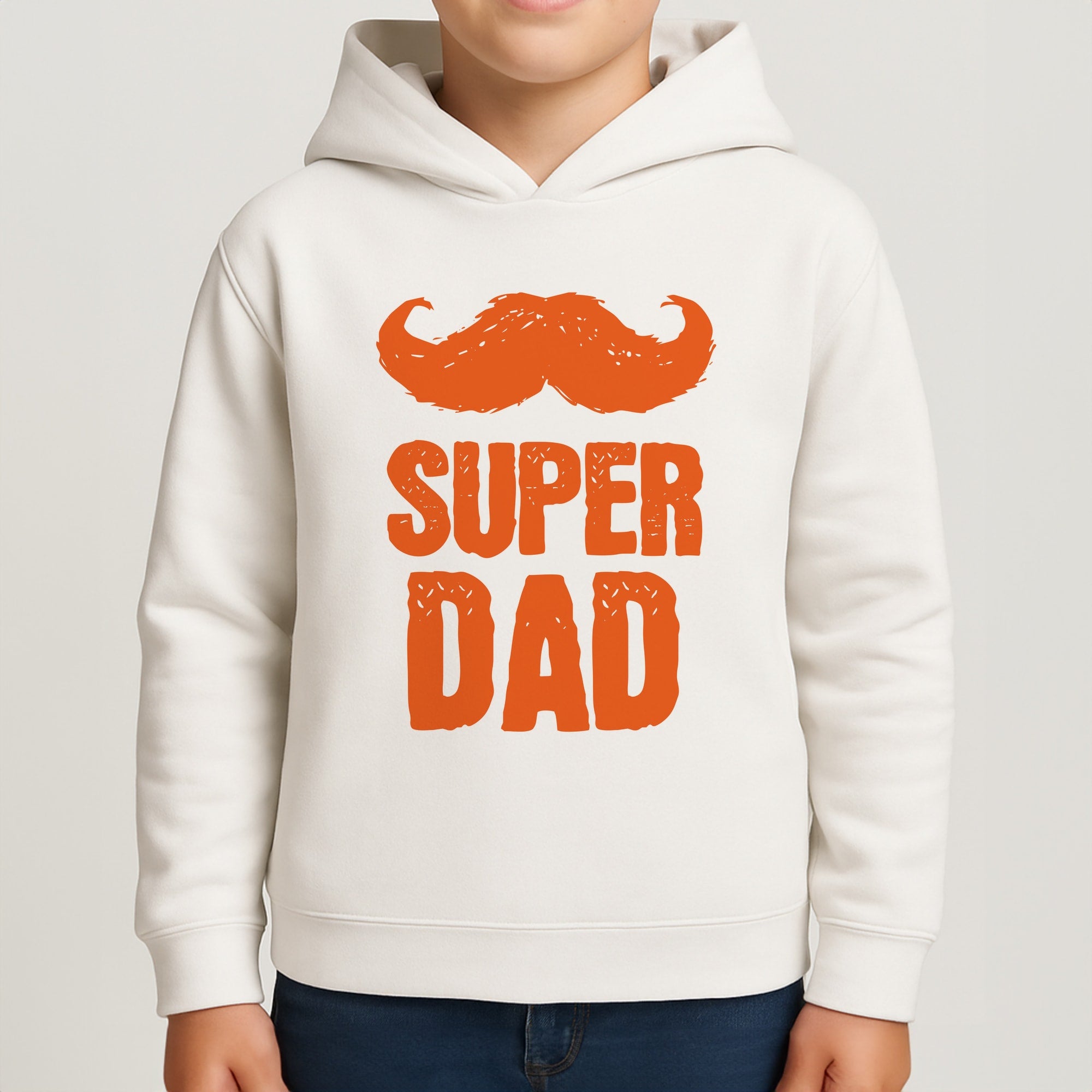 Moustache Super Dad Orange Boys Hoodie