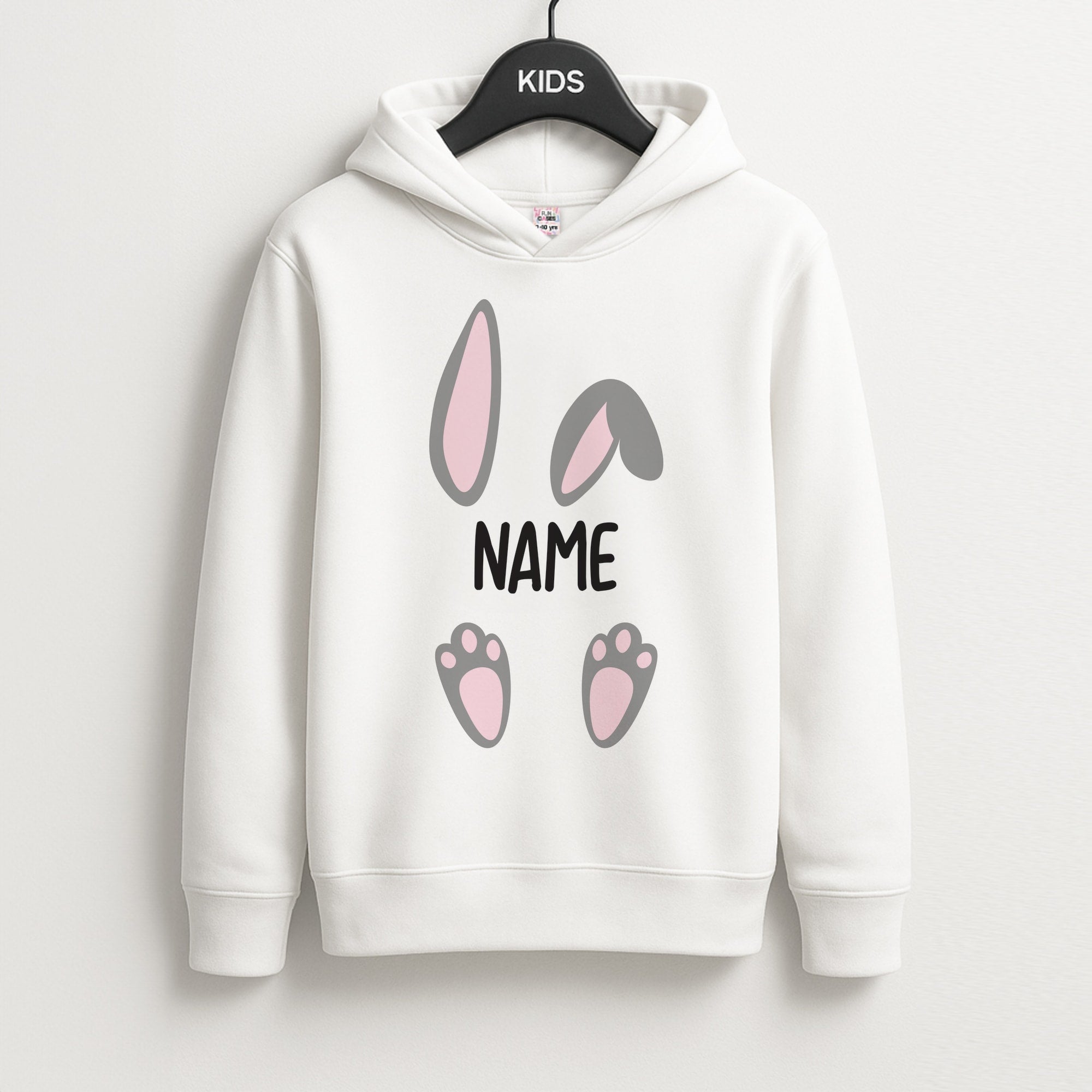 Grey Bunny Personalised Unisex Kids Hoodie