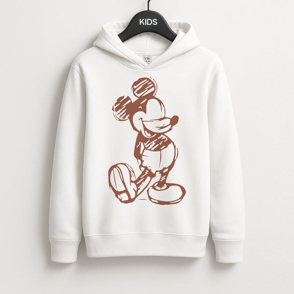 Sketched Mouse Outline Beige Unisex Kids Hoodie