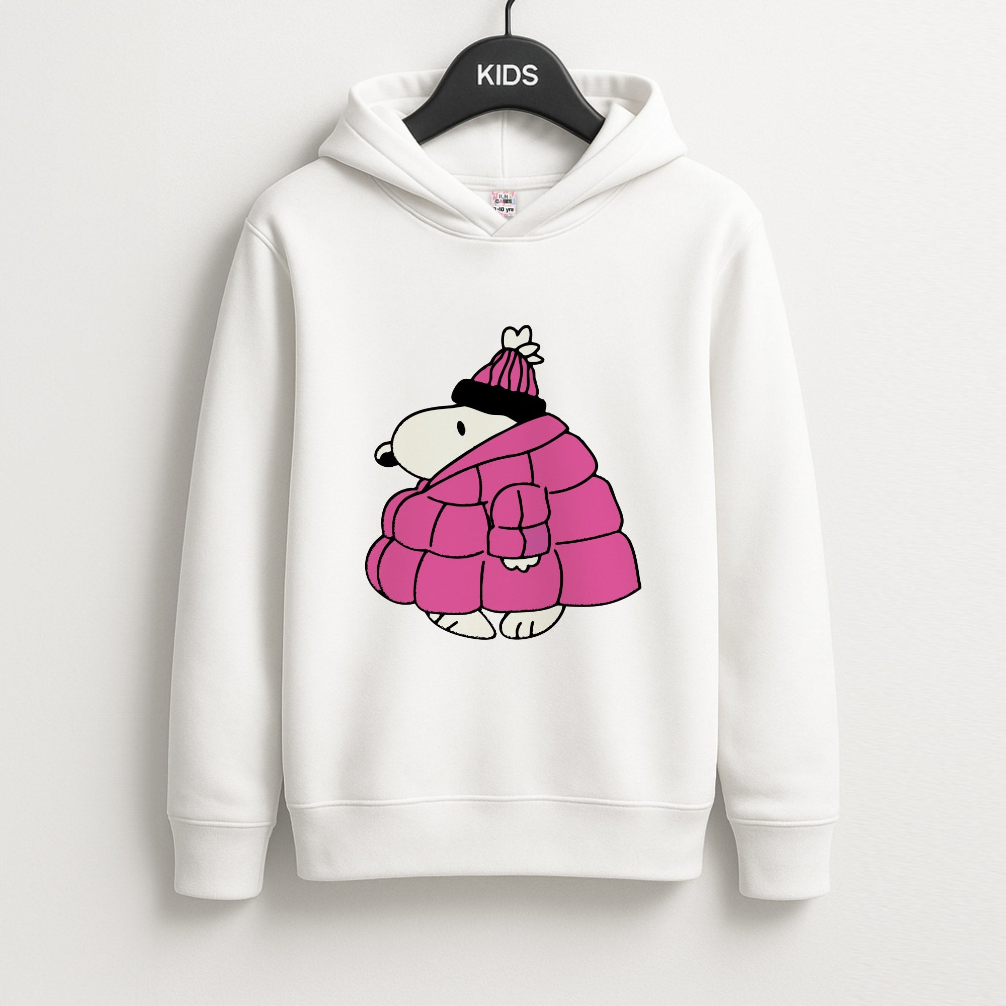 Cartoon Beagle Puffer Jacket Pink Unisex Kids Hoodie