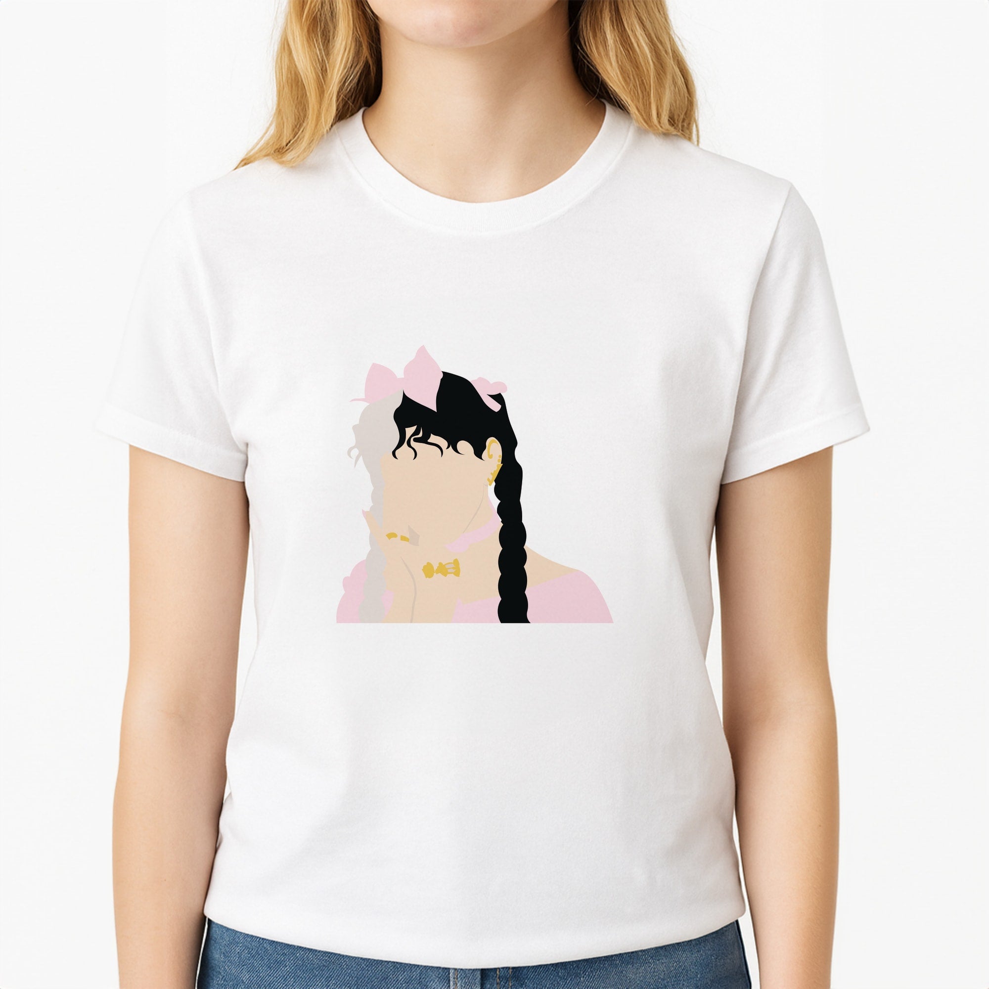 Bow Unisex T-Shirt, worn by a female model