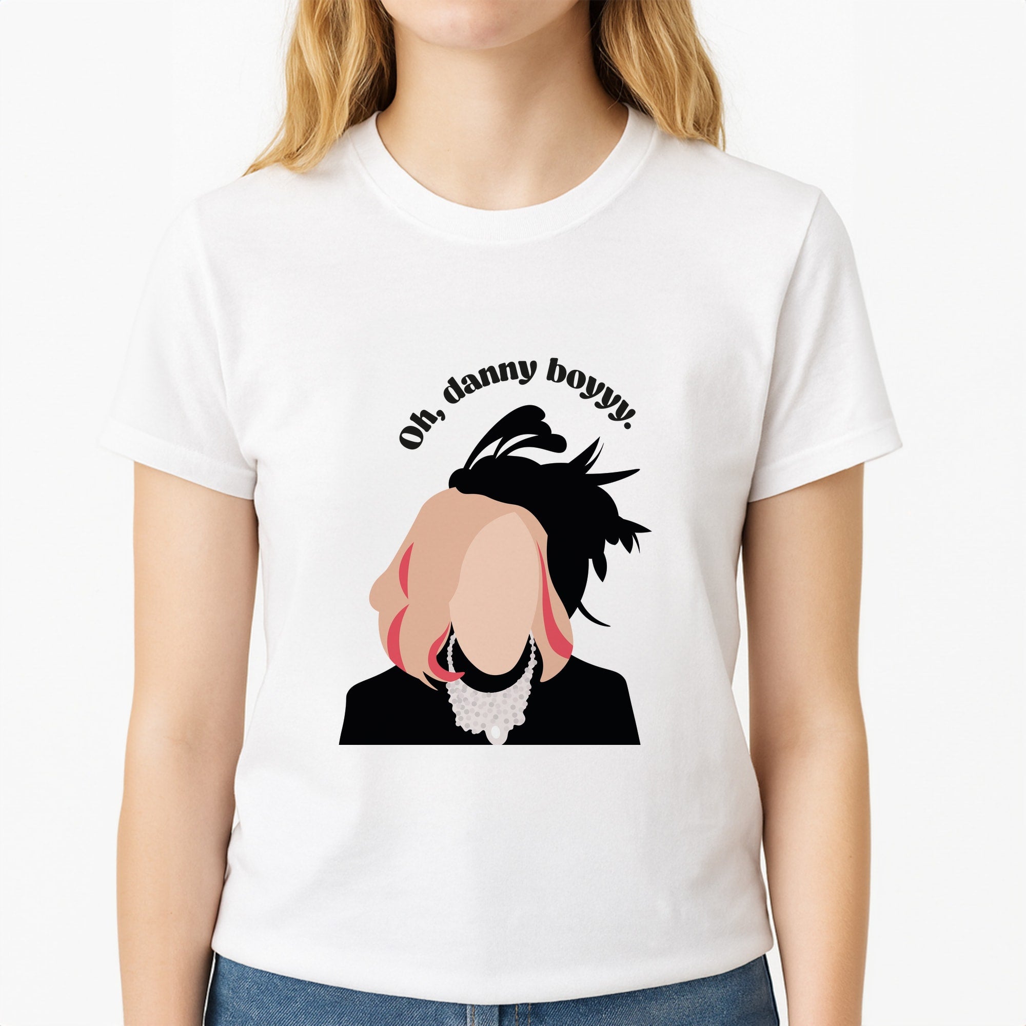 Oh, Danny Boyyyy Unisex T-Shirt, worn by a female model