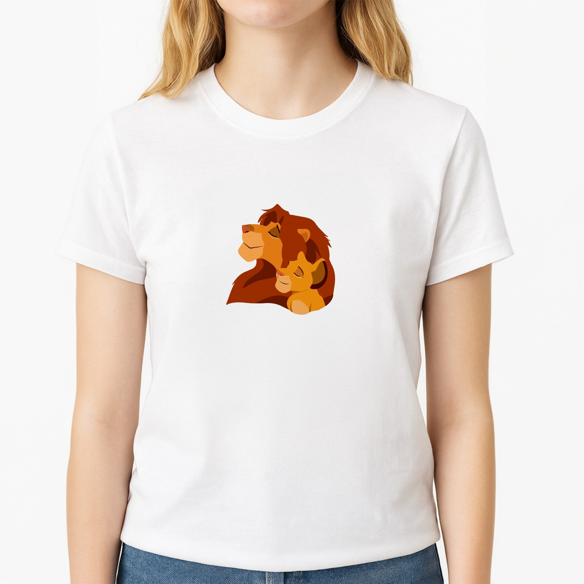King Lion And Cub Unisex T-Shirt, worn by a female model