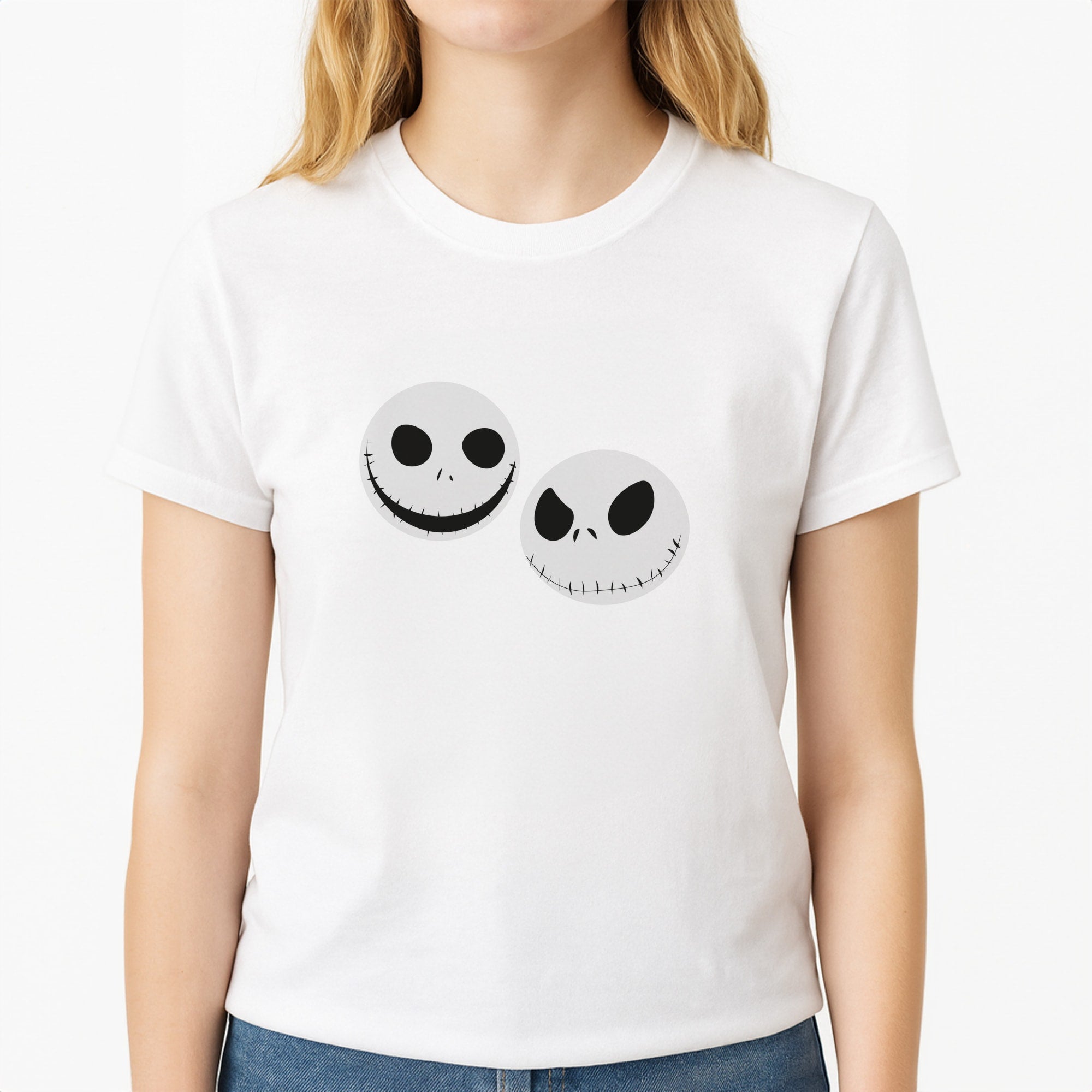 Skellington Heads - TNBC Unisex T-Shirt, worn by a female model