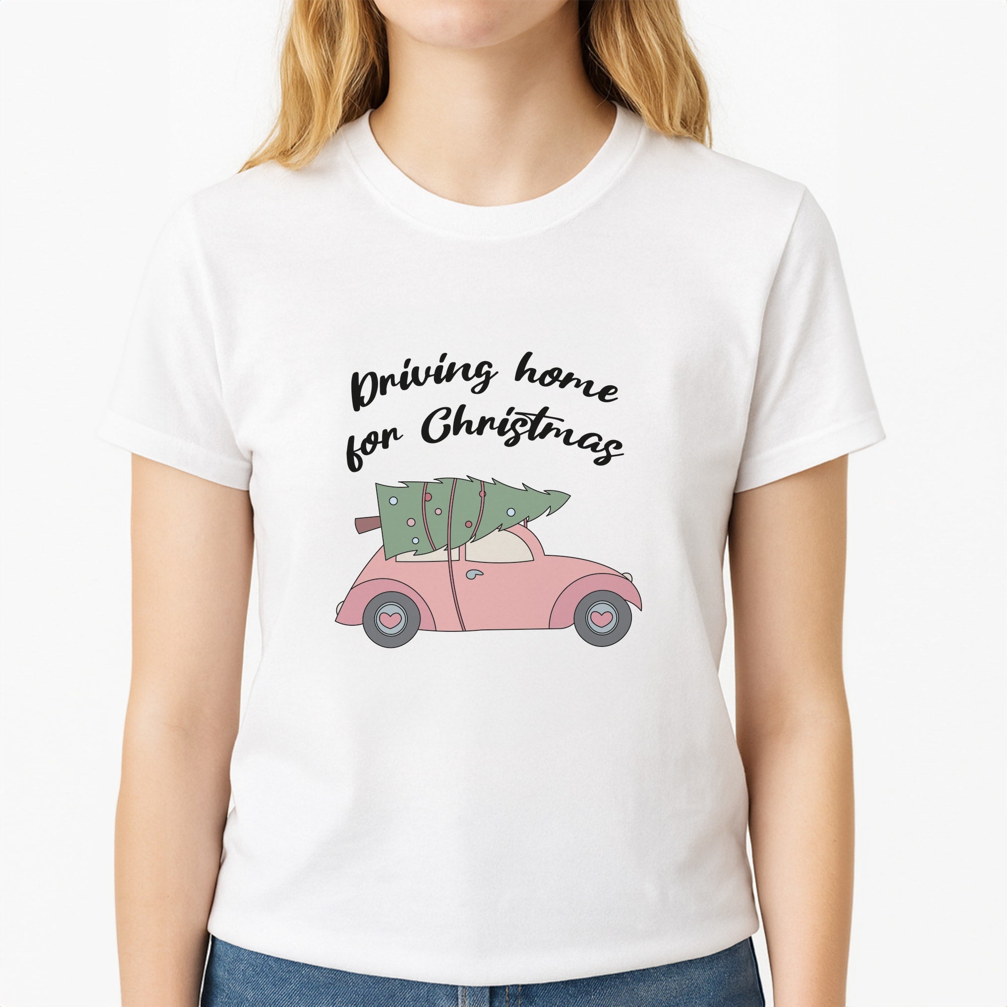 Driving Home For Christmas - Christmas Songs Unisex T-Shirt, worn by a female model
