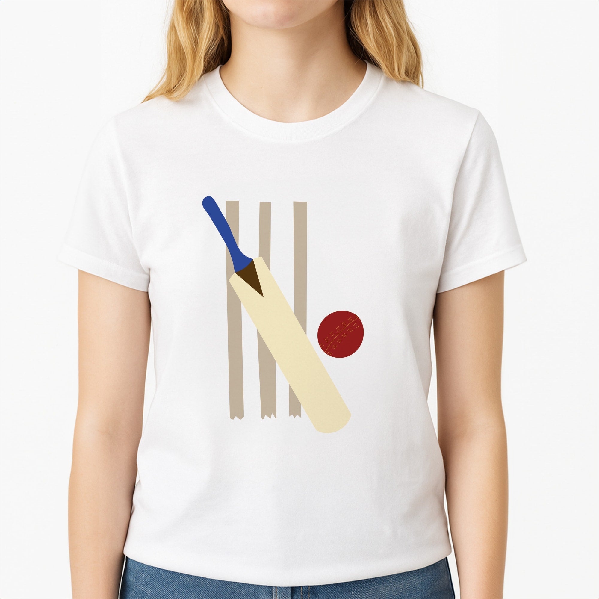 Wickets - Cricket Unisex T-Shirt, worn by a female model
