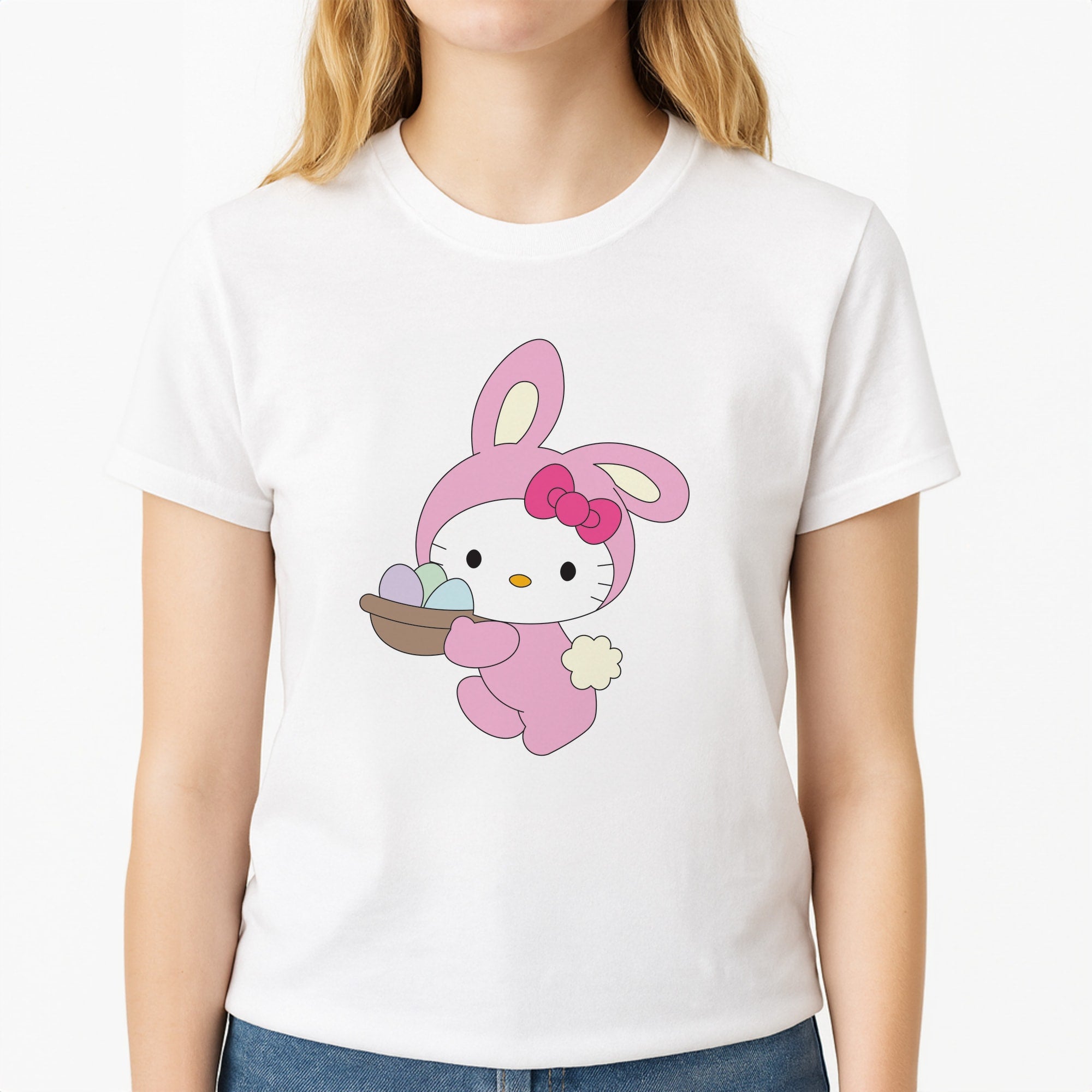 Cute Bunny 2025 Unisex T-Shirt, worn by a female model