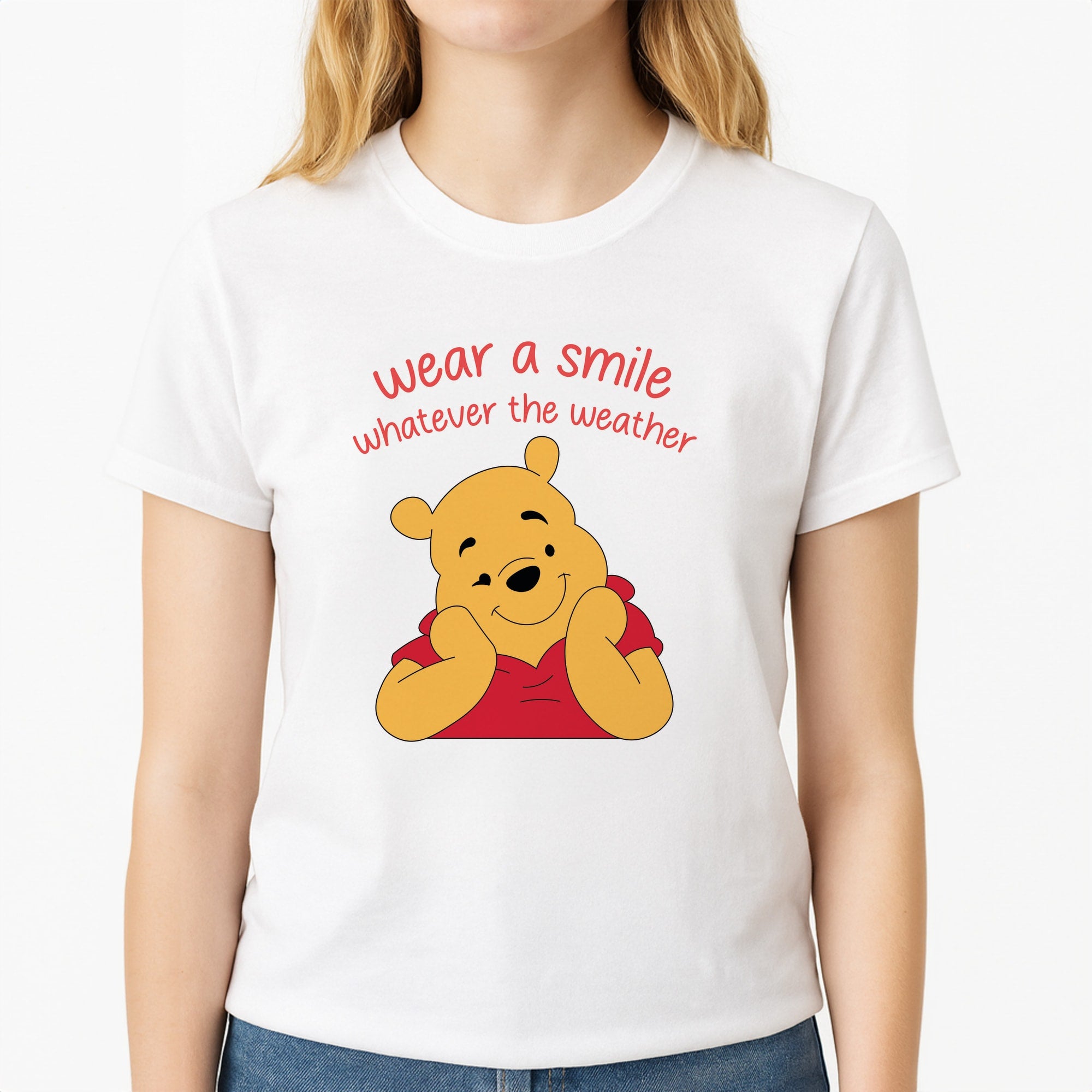 Wear A Smile Whatever The Weather Unisex T-Shirt, worn by a female model