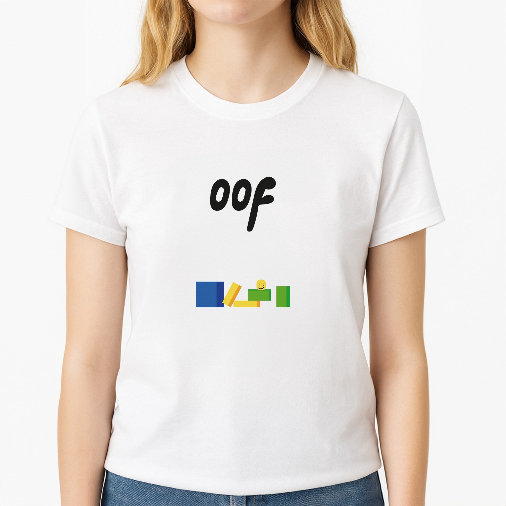 Oof Unisex T-Shirt, worn by a female model