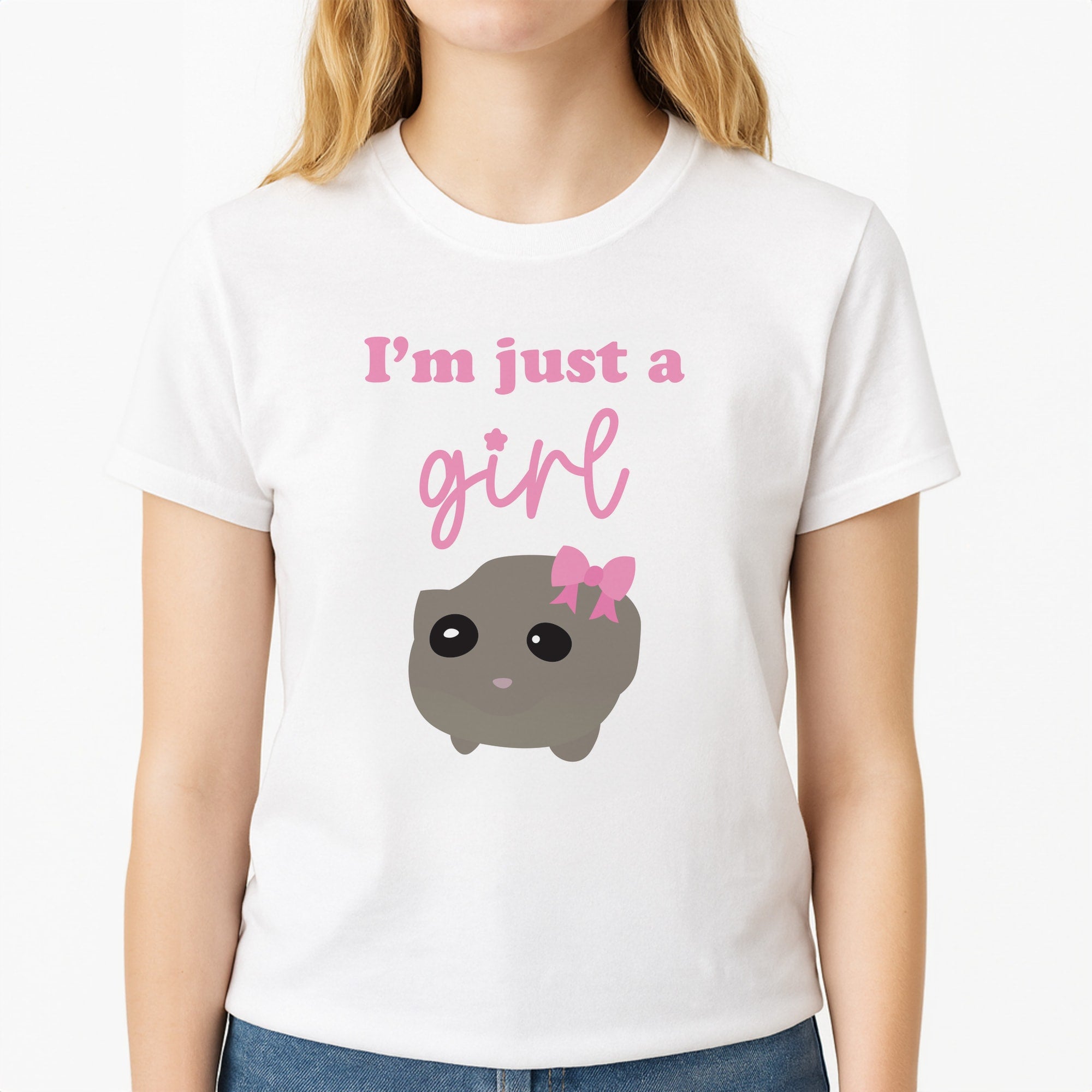I'm Just A Girl Unisex T-Shirt, worn by a female model
