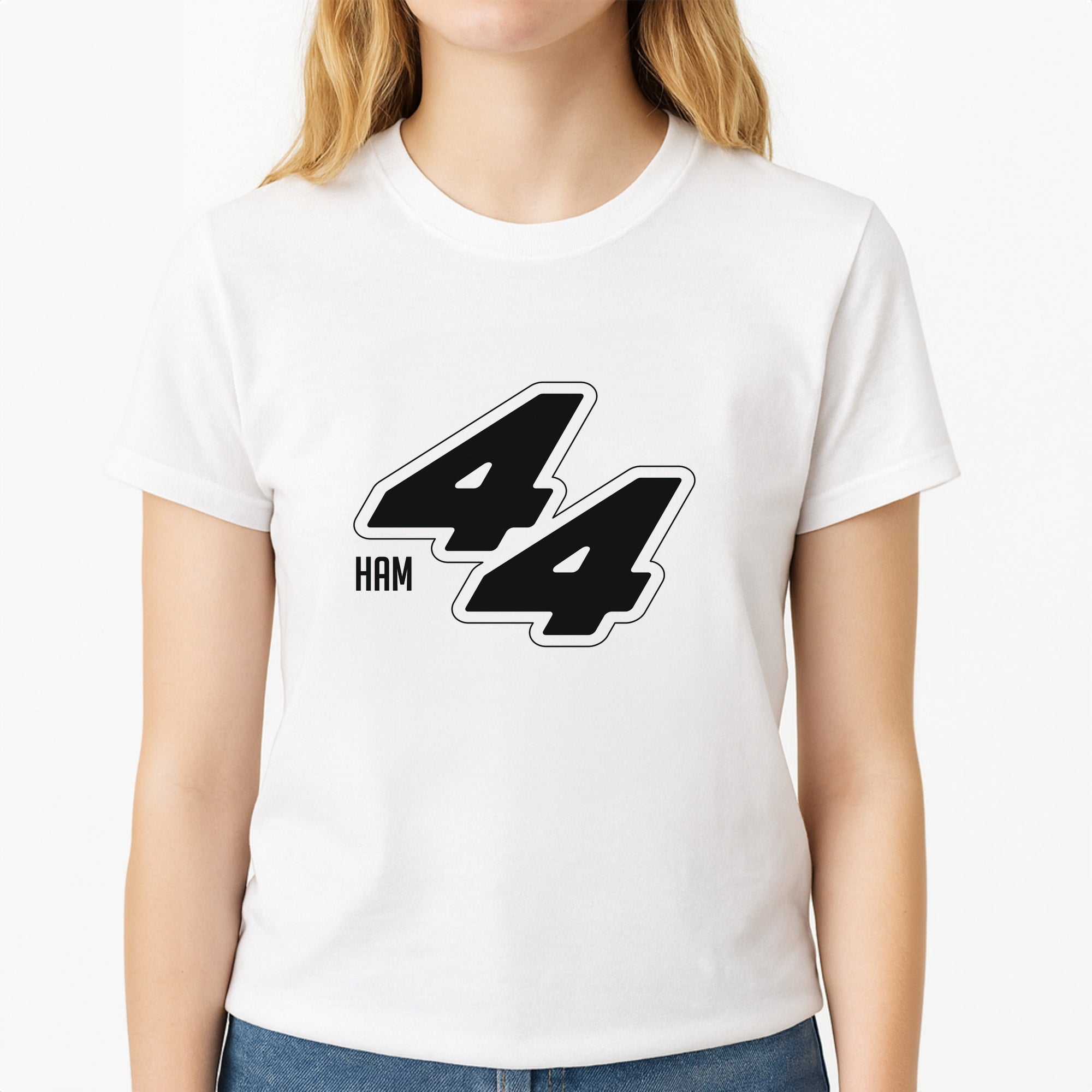 Dark Red Retro 44 Unisex T-Shirt, worn by a female model