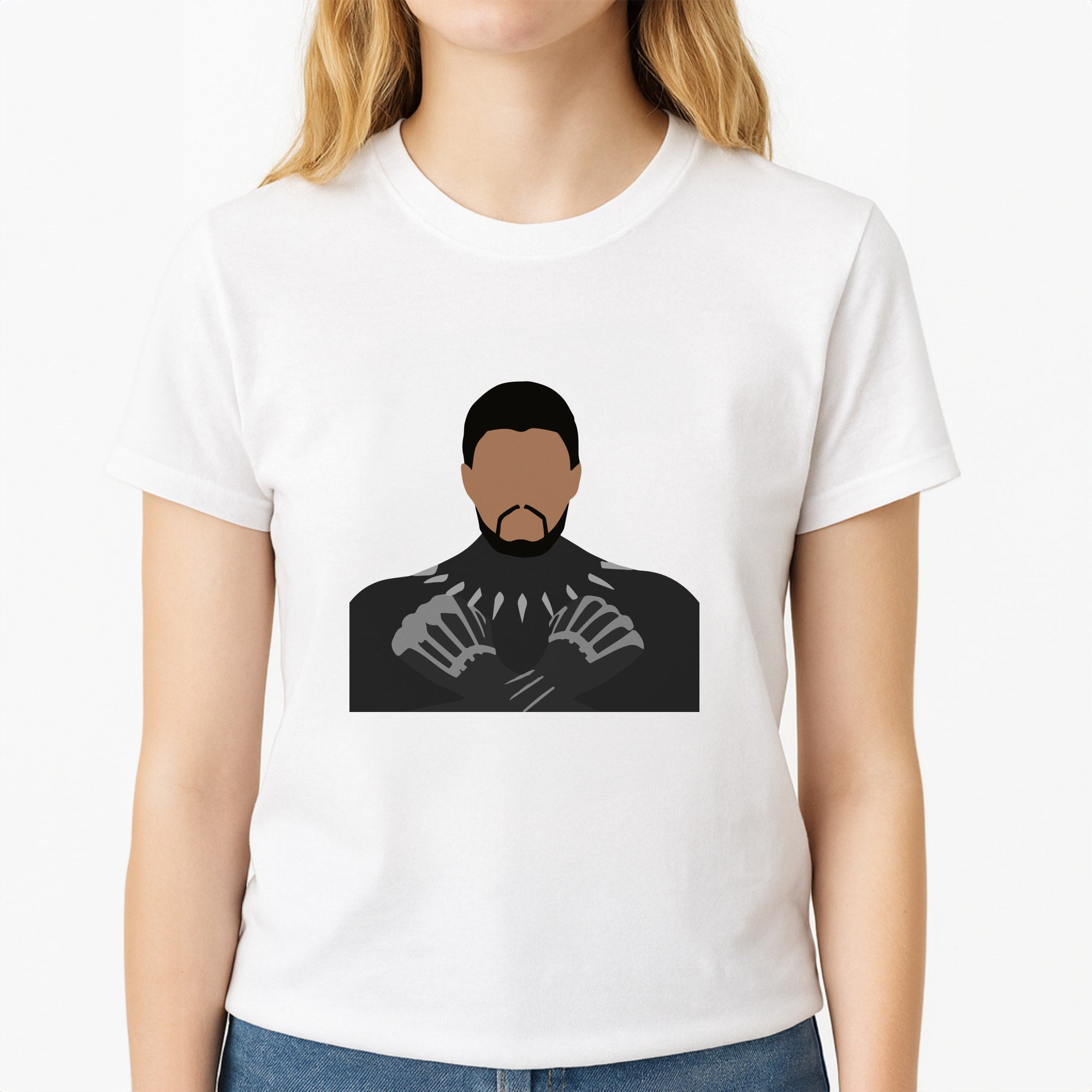 Black Panther Unisex T-Shirt, worn by a female model