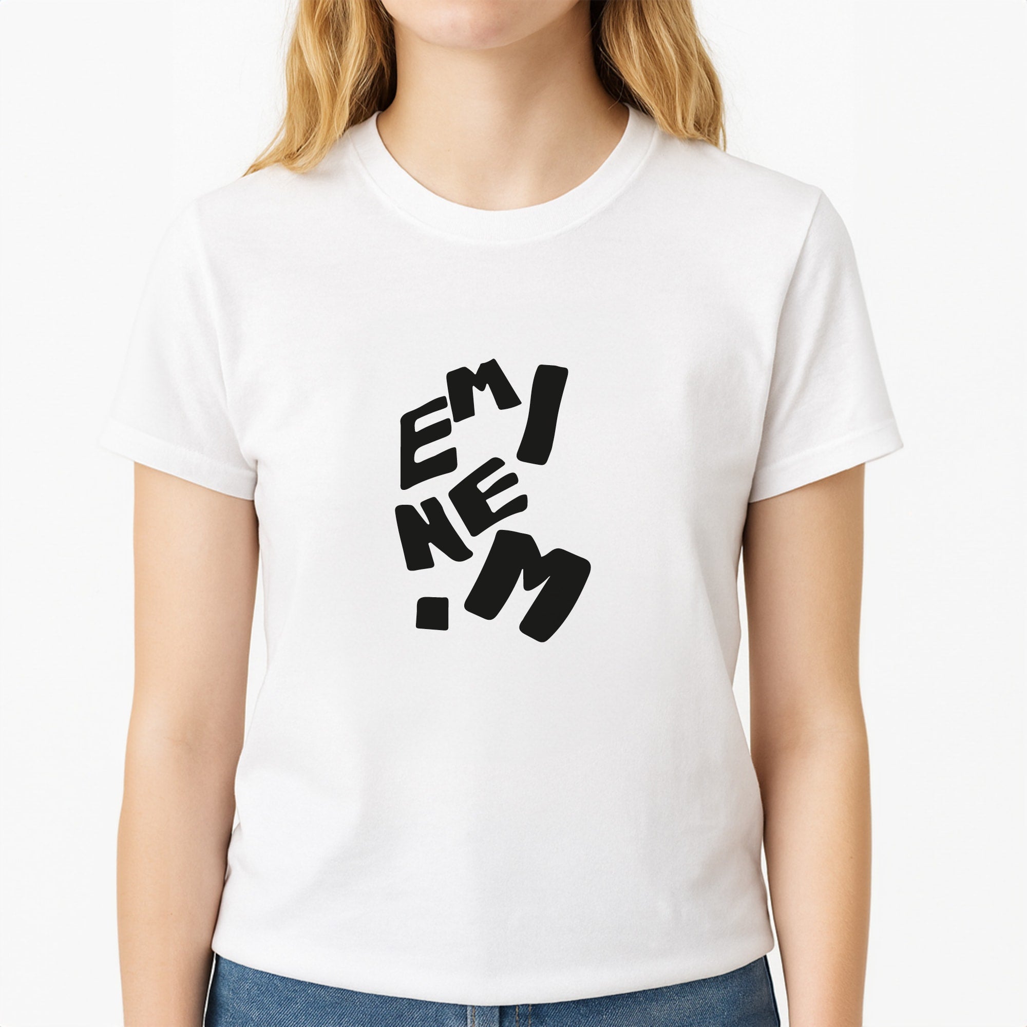 Text Unisex T-Shirt, worn by a female model