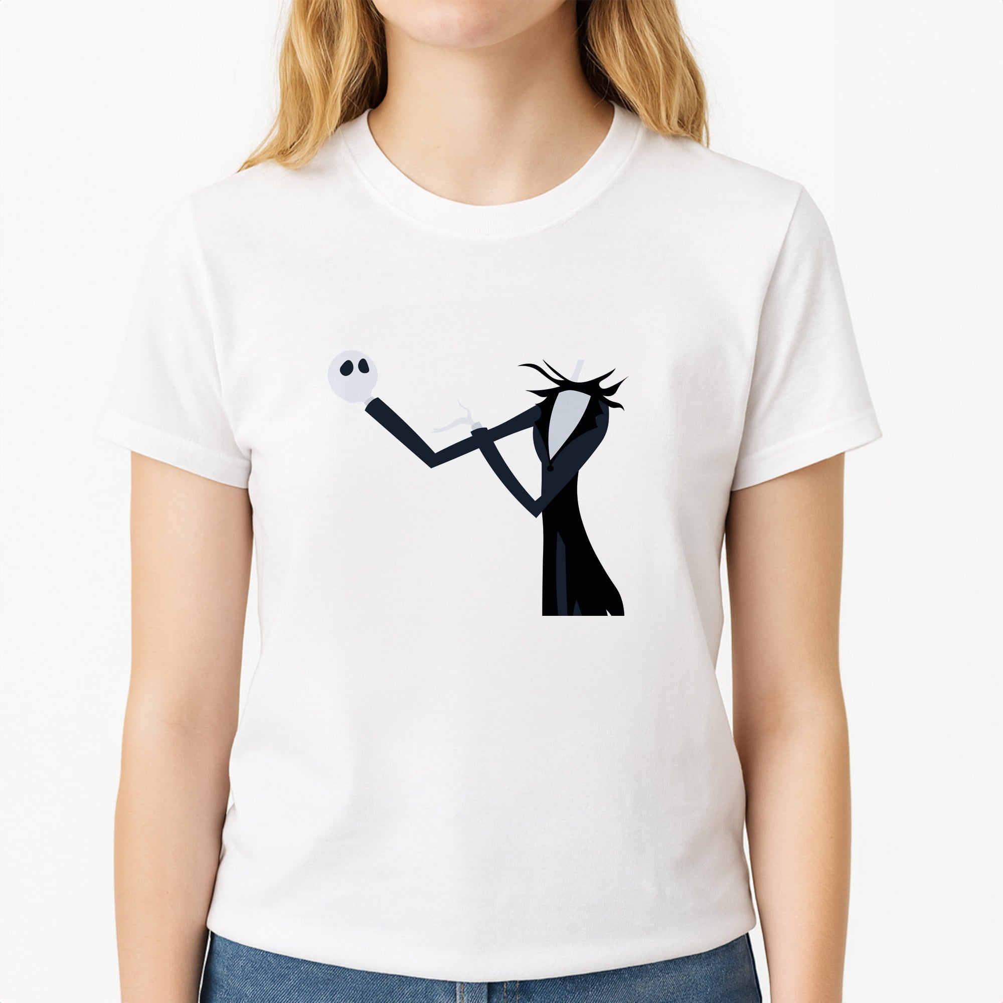 Headless Jack Skellington - TNBC Unisex T-Shirt, worn by a female model
