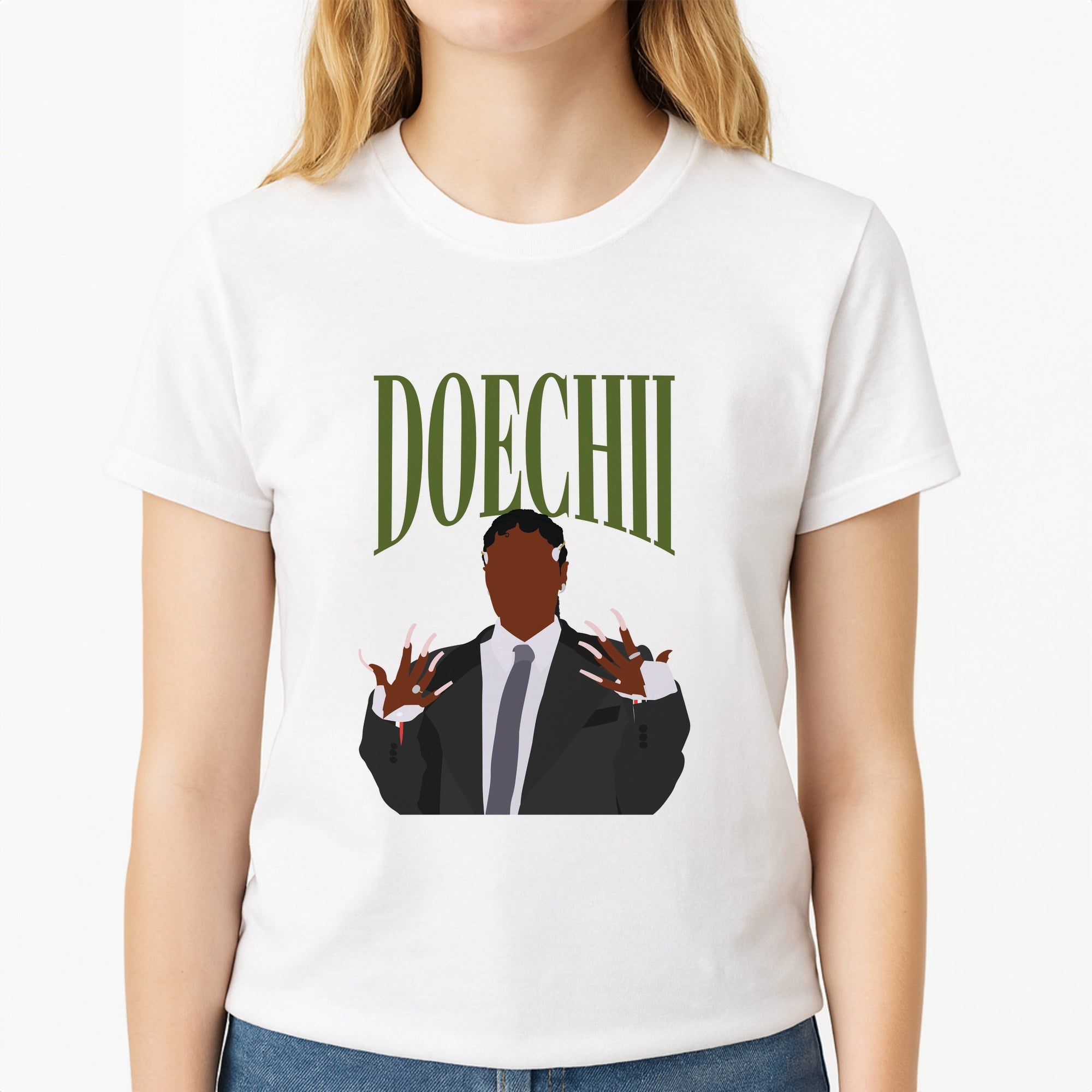 Rapper In Suit Unisex T-Shirt, worn by a female model