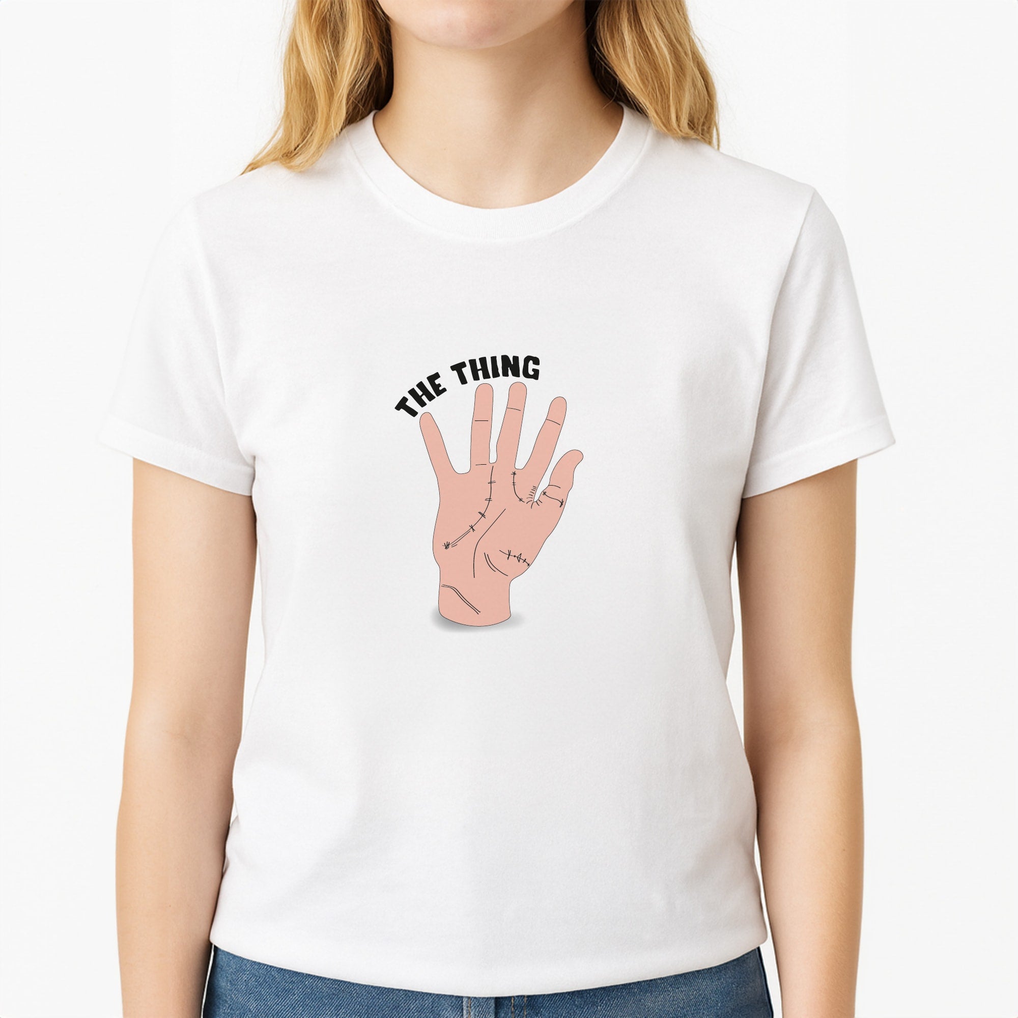 The Thing Wednesday Unisex T-Shirt, worn by a female model
