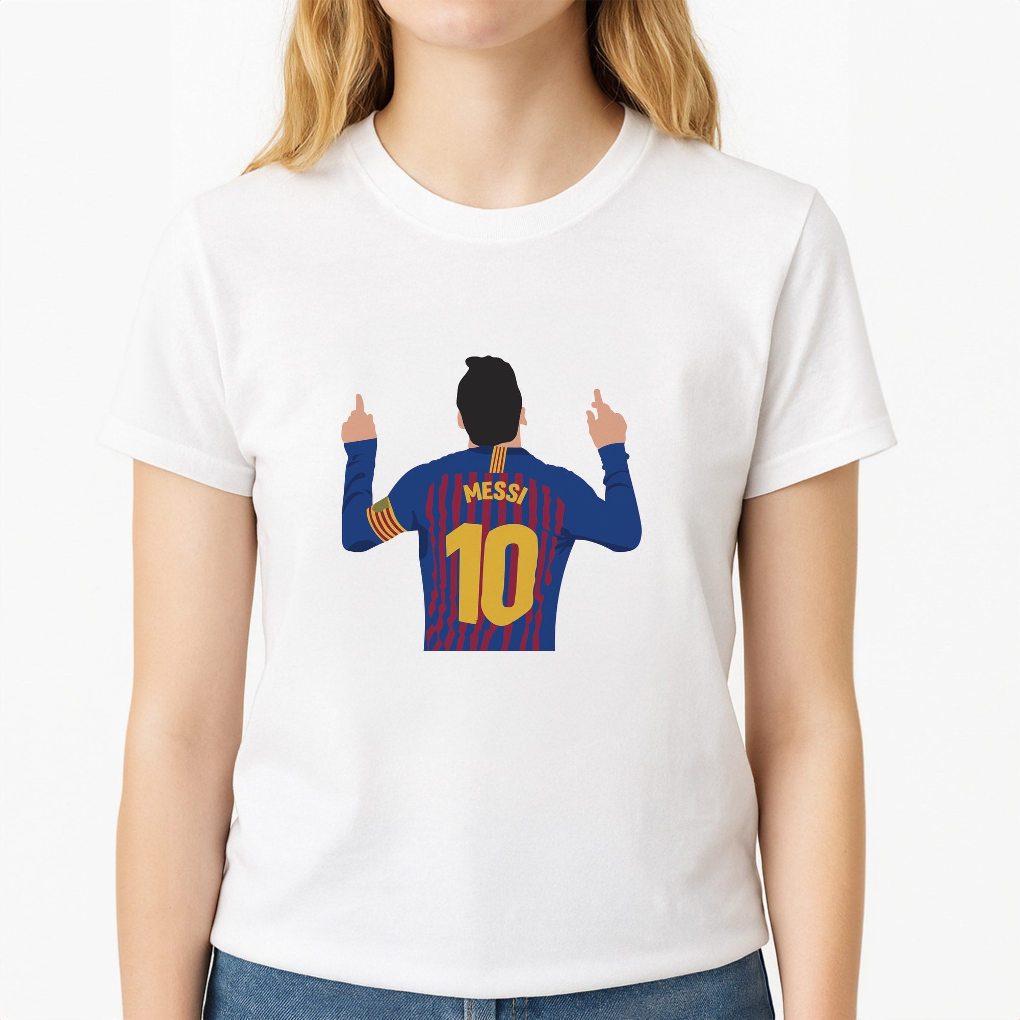 Messi - Football Unisex T-Shirt, worn by a female model