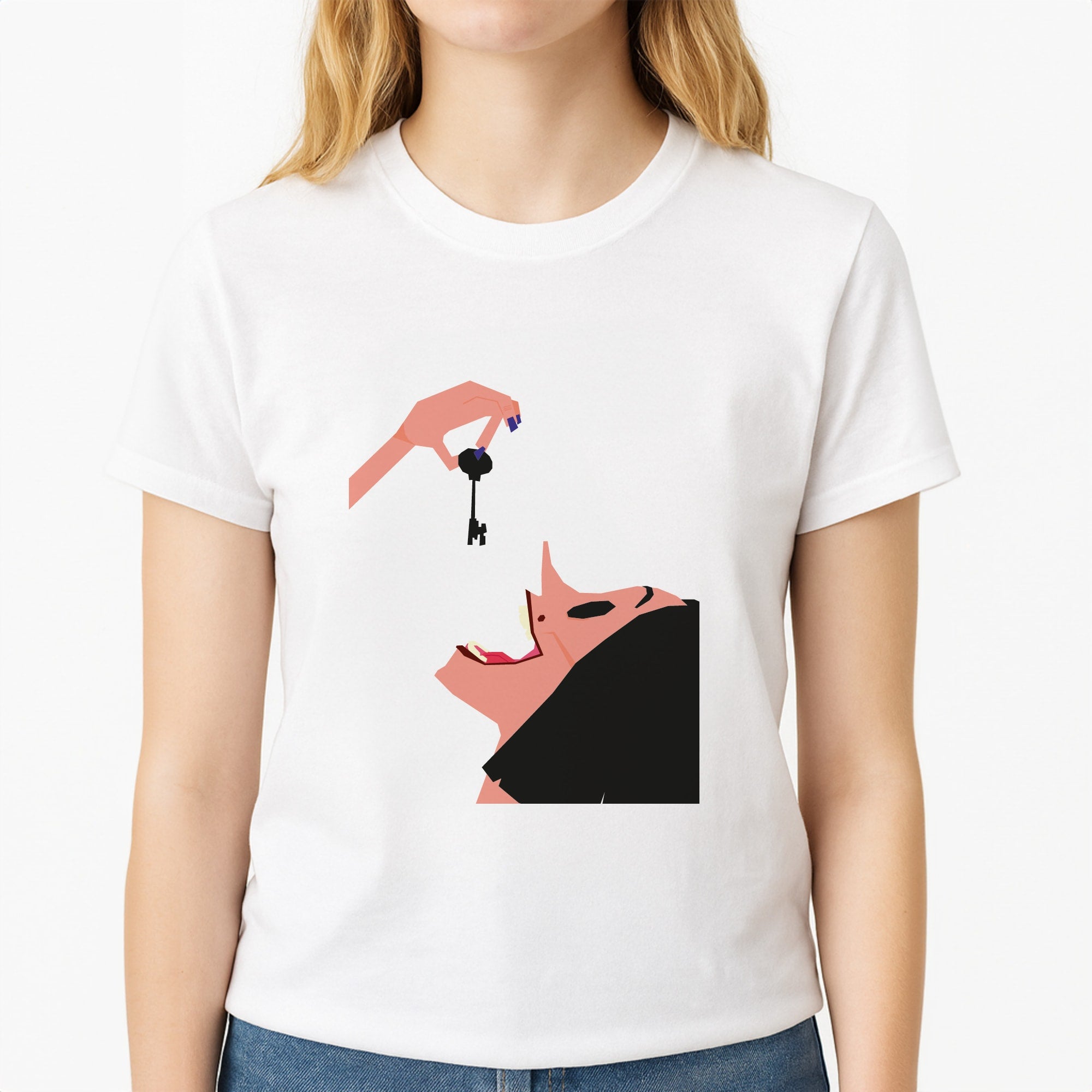 Key - Caroline Unisex T-Shirt, worn by a female model