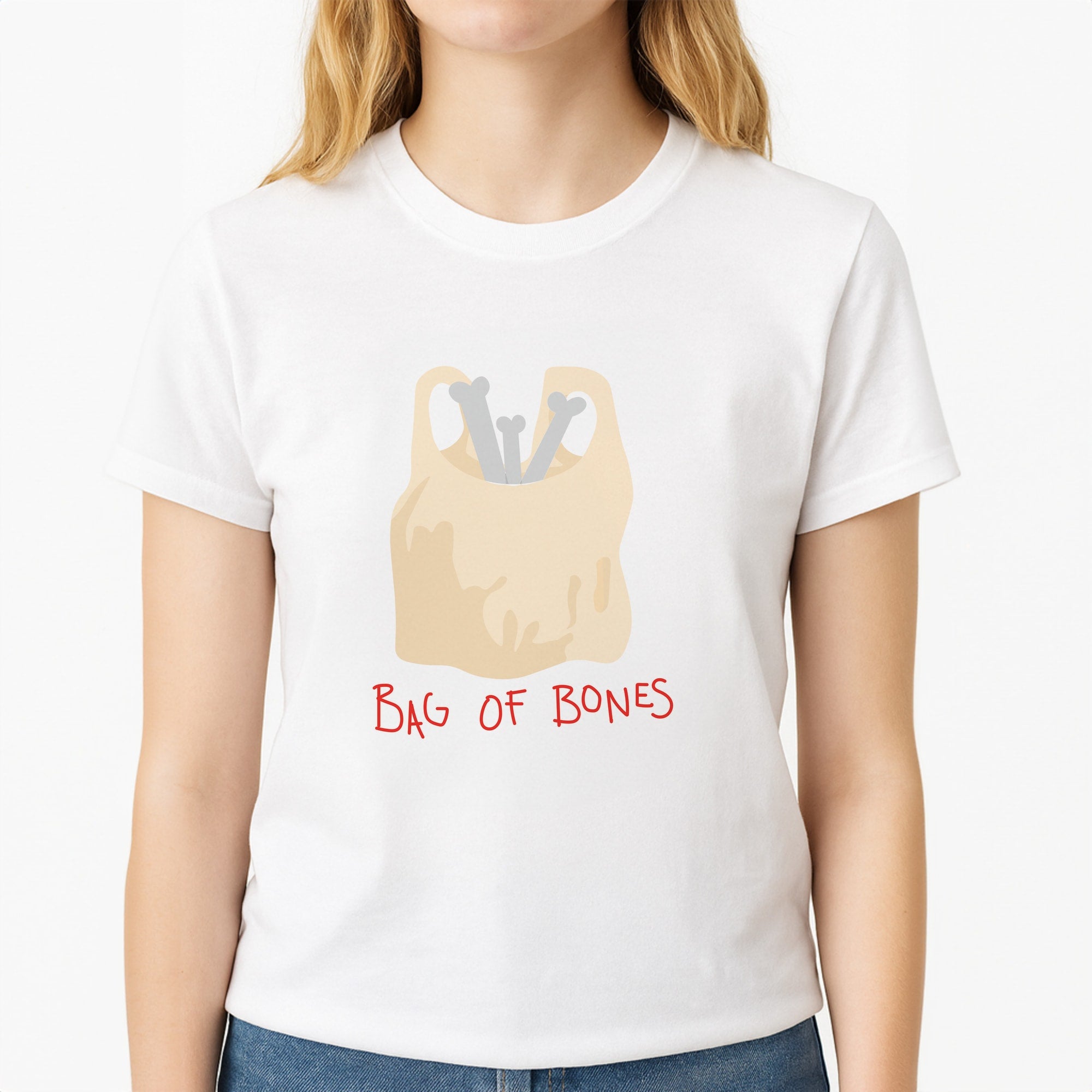Bag Of Bones - Halloween Unisex T-Shirt, worn by a female model