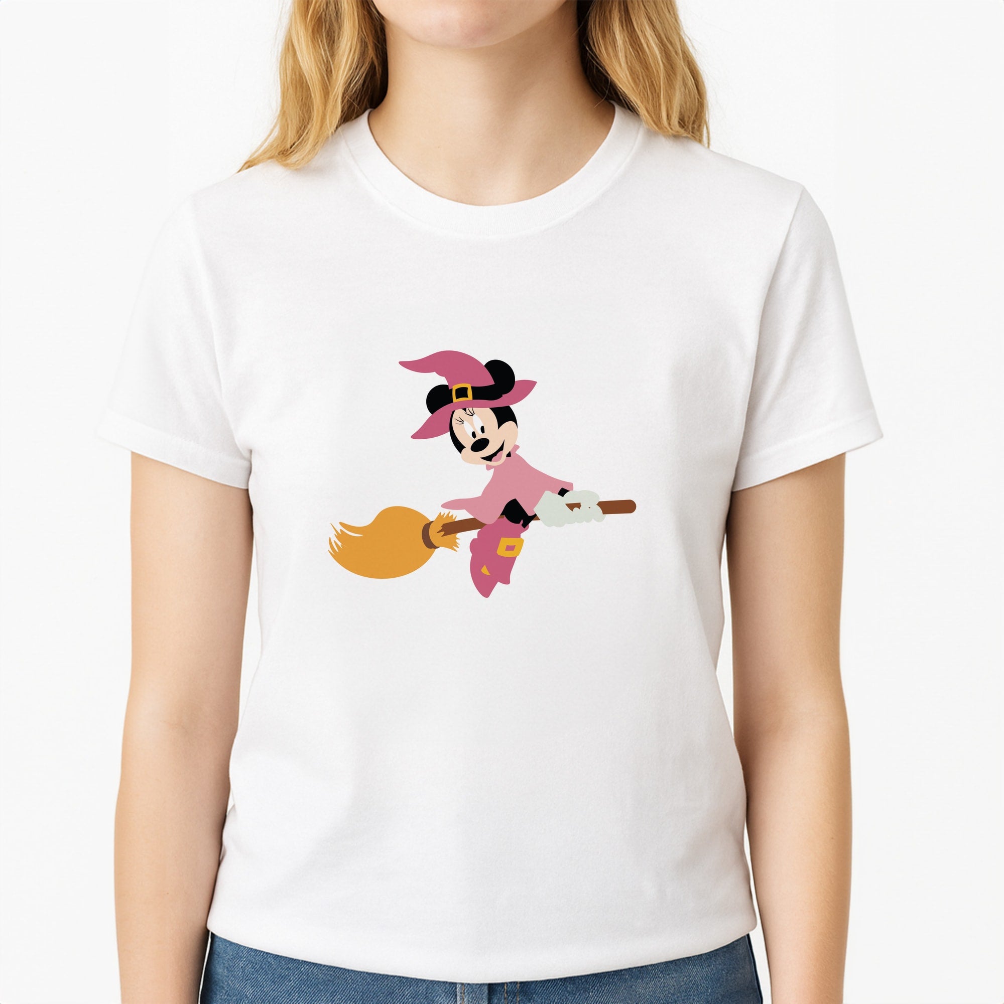 Witch Female Mouse Halloween Unisex T-Shirt, worn by a female model