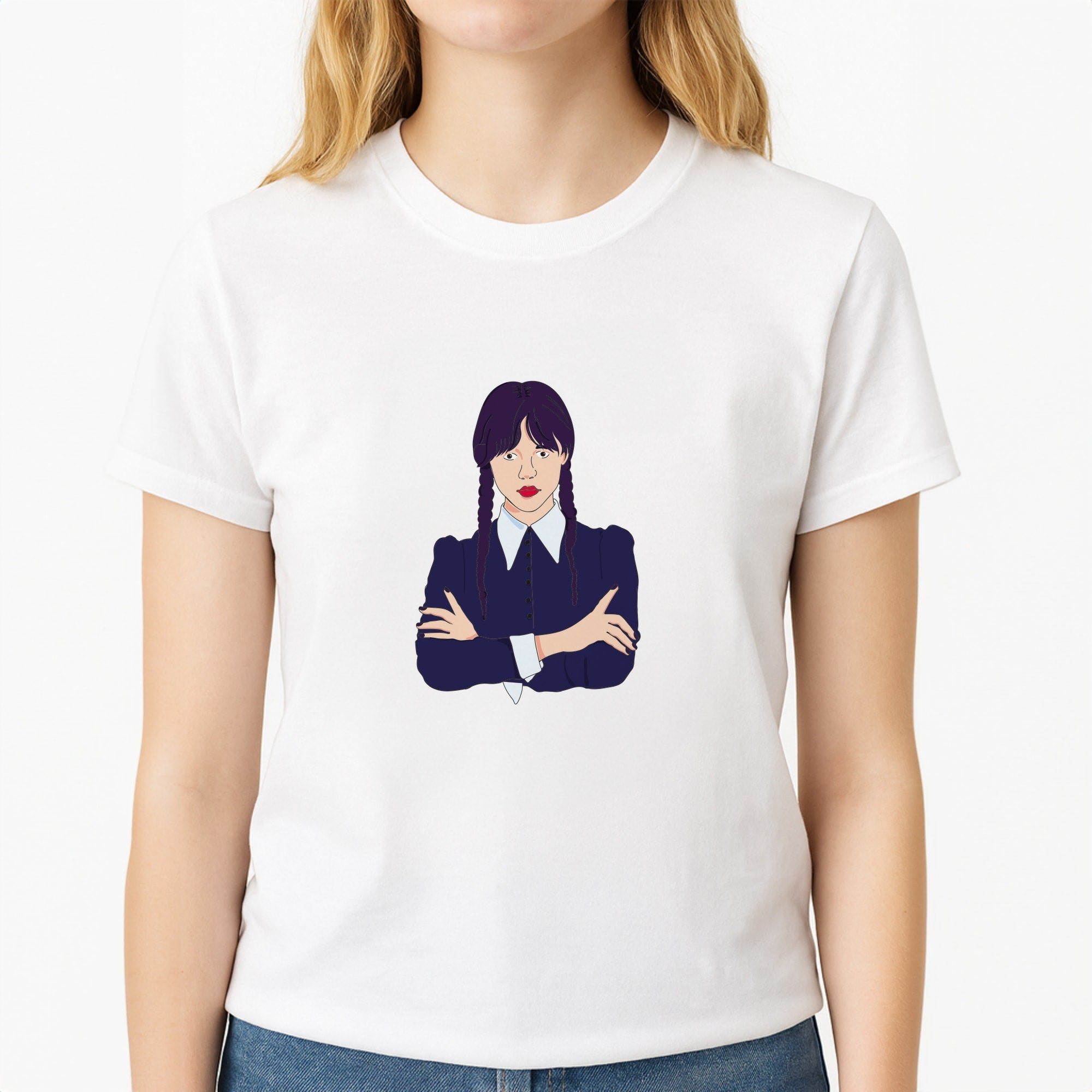 Wednesday Addams Wednesday Unisex T-Shirt, worn by a female model