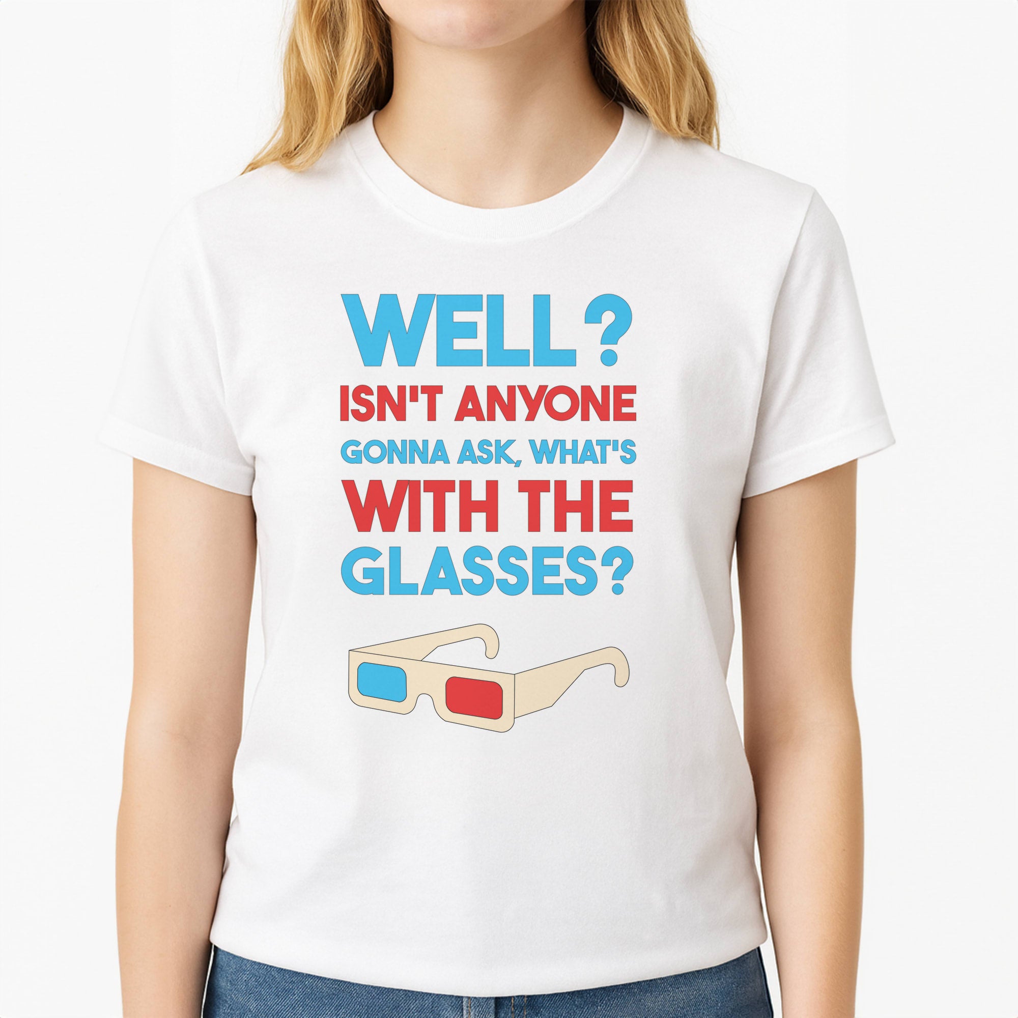 Well? Unisex T-Shirt, worn by a female model