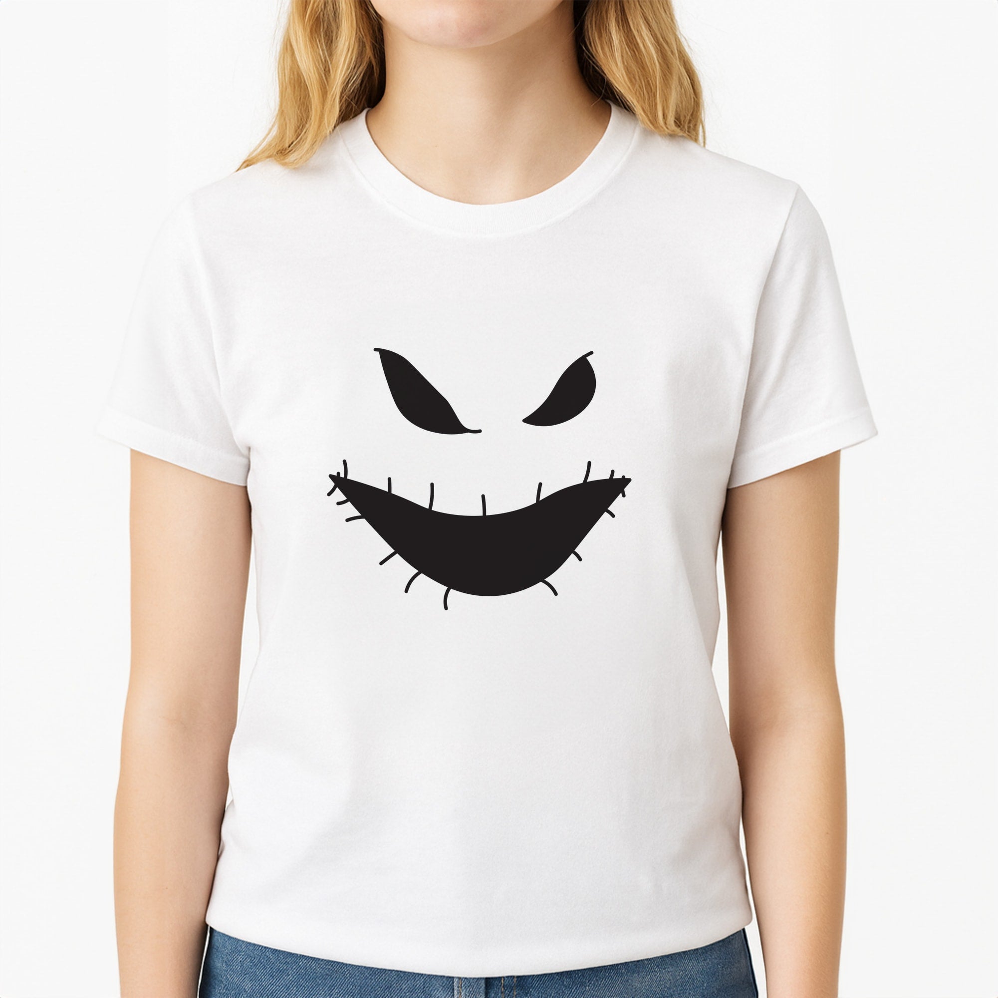 Green Face Unisex T-Shirt, worn by a female model