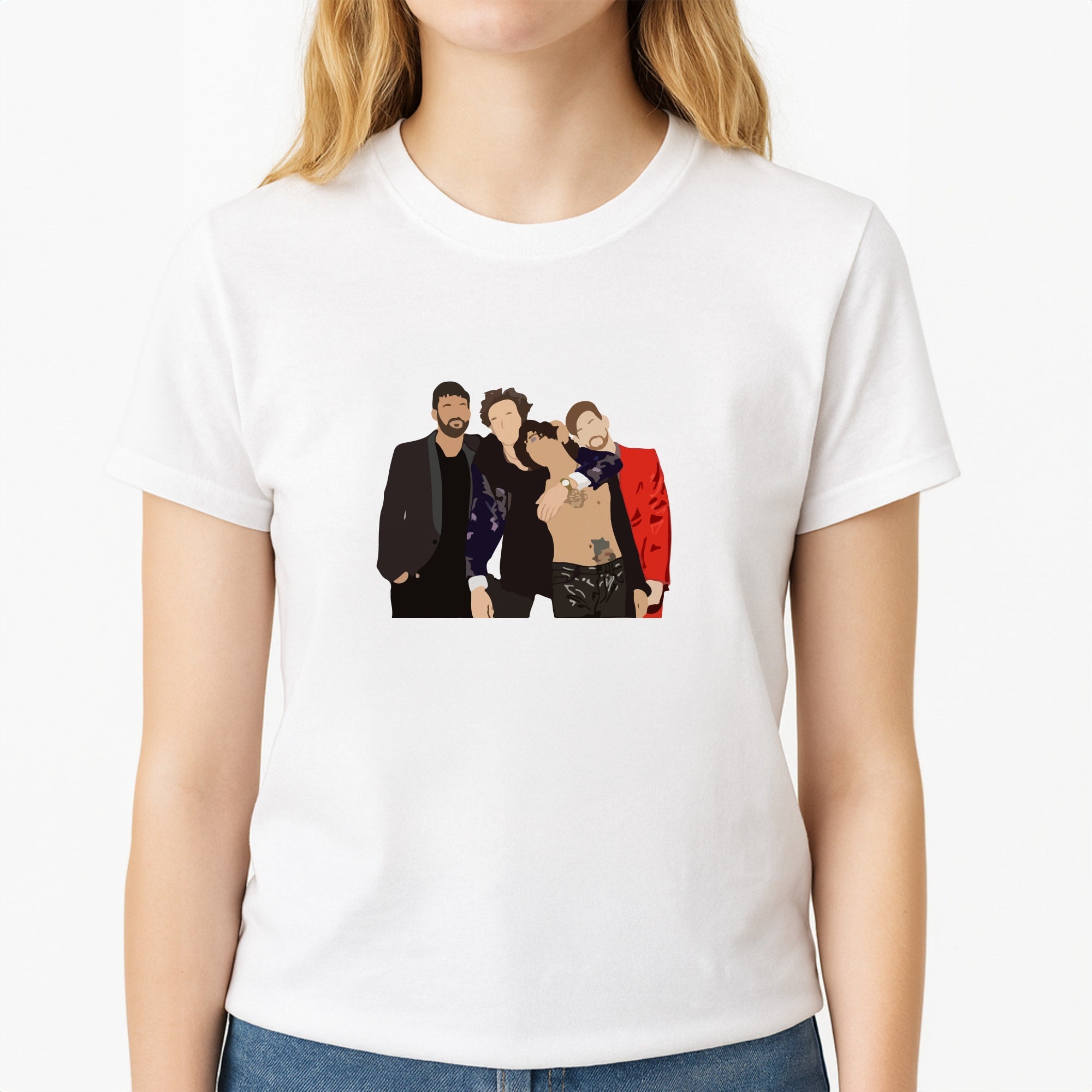 1975 Band Unisex T-Shirt, worn by a female model