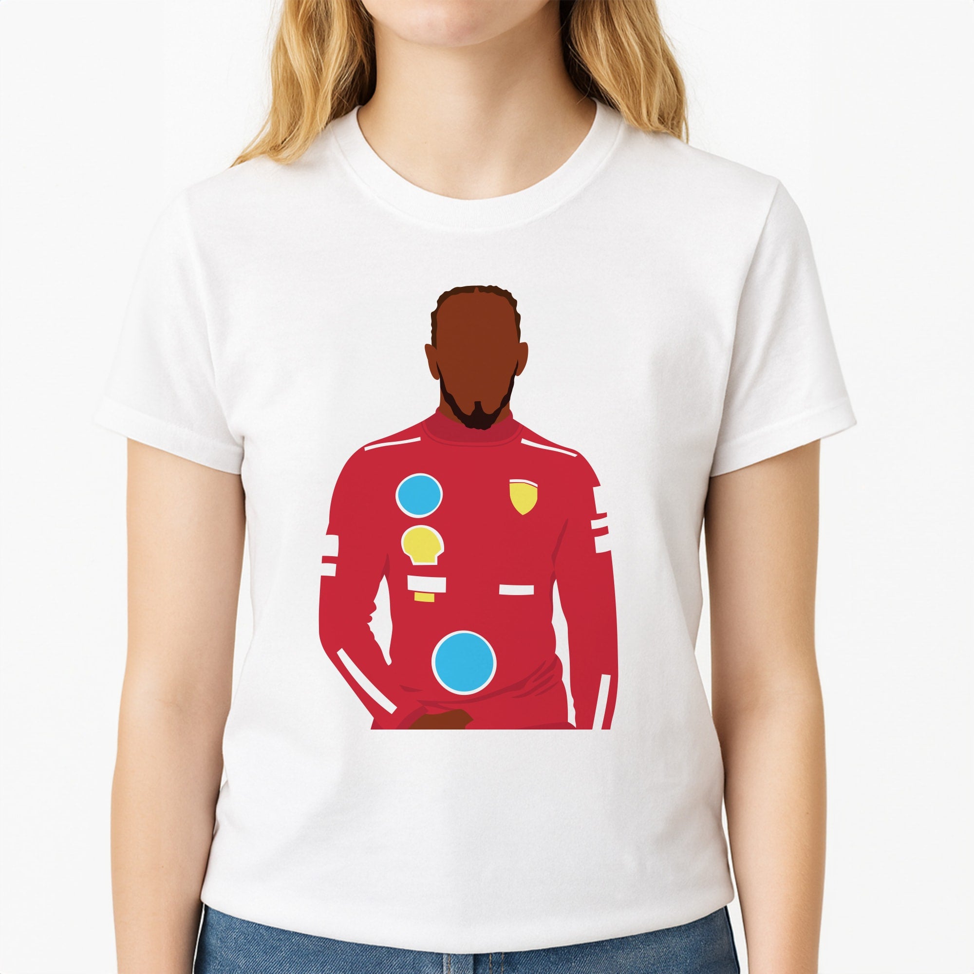 Hamilton In Red Unisex T-Shirt, worn by a female model