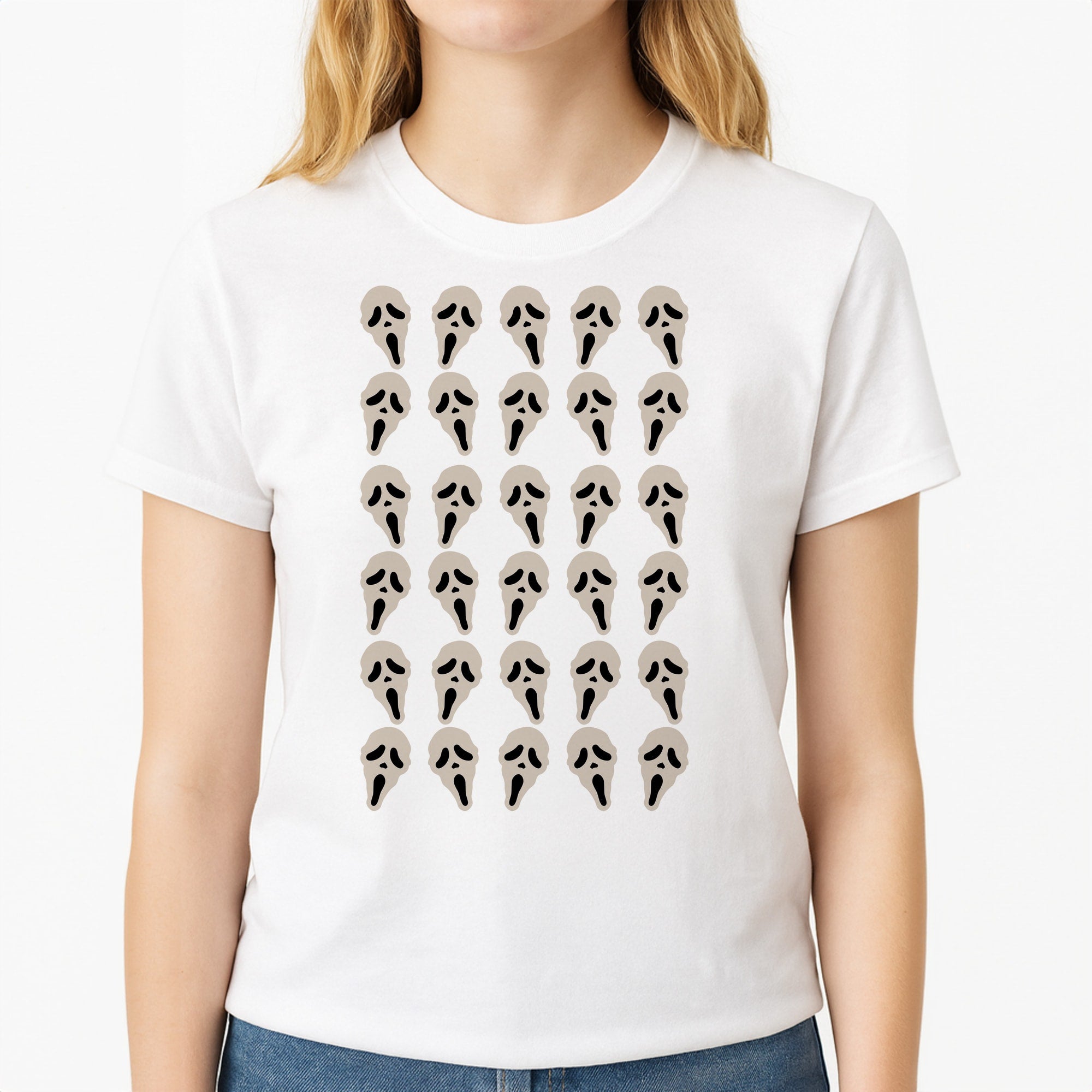 Collage - Halloween Unisex T-Shirt, worn by a female model
