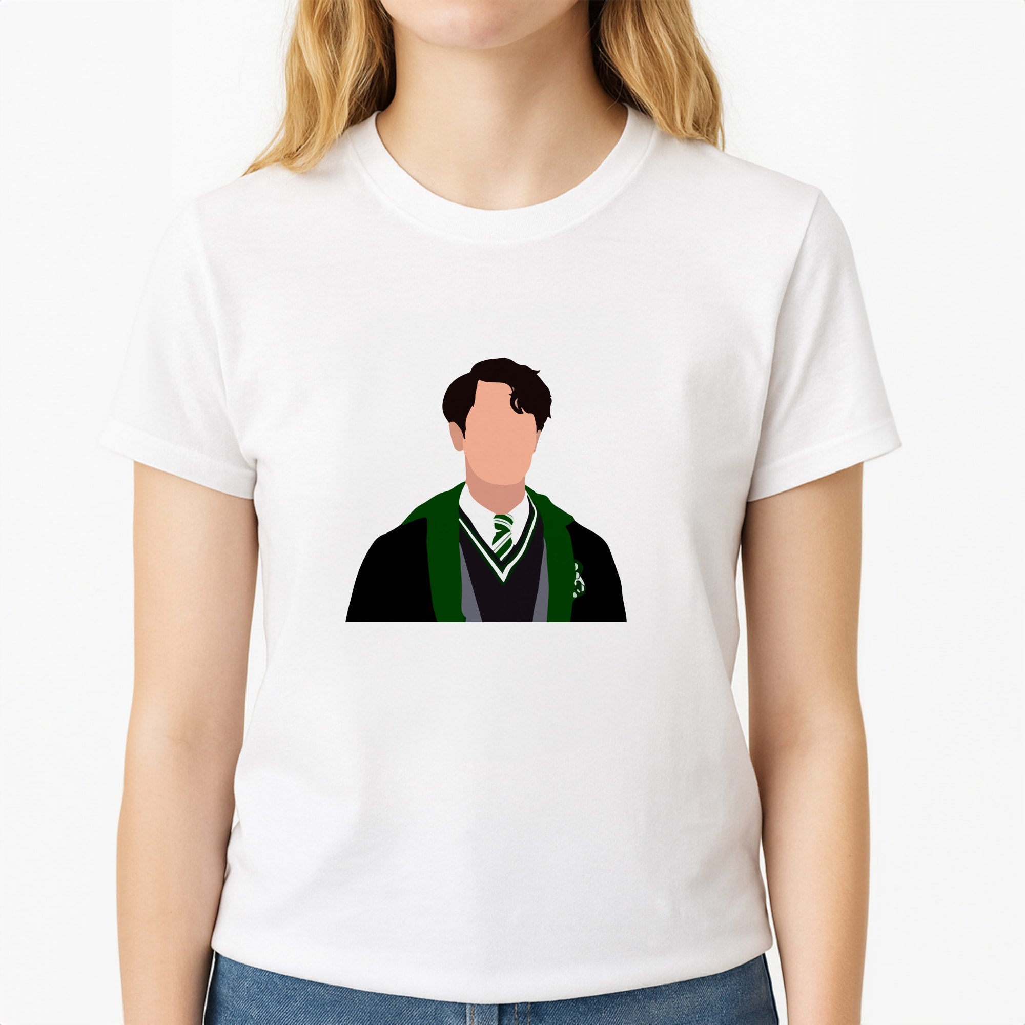 Tom Riddle Unisex T-Shirt, worn by a female model