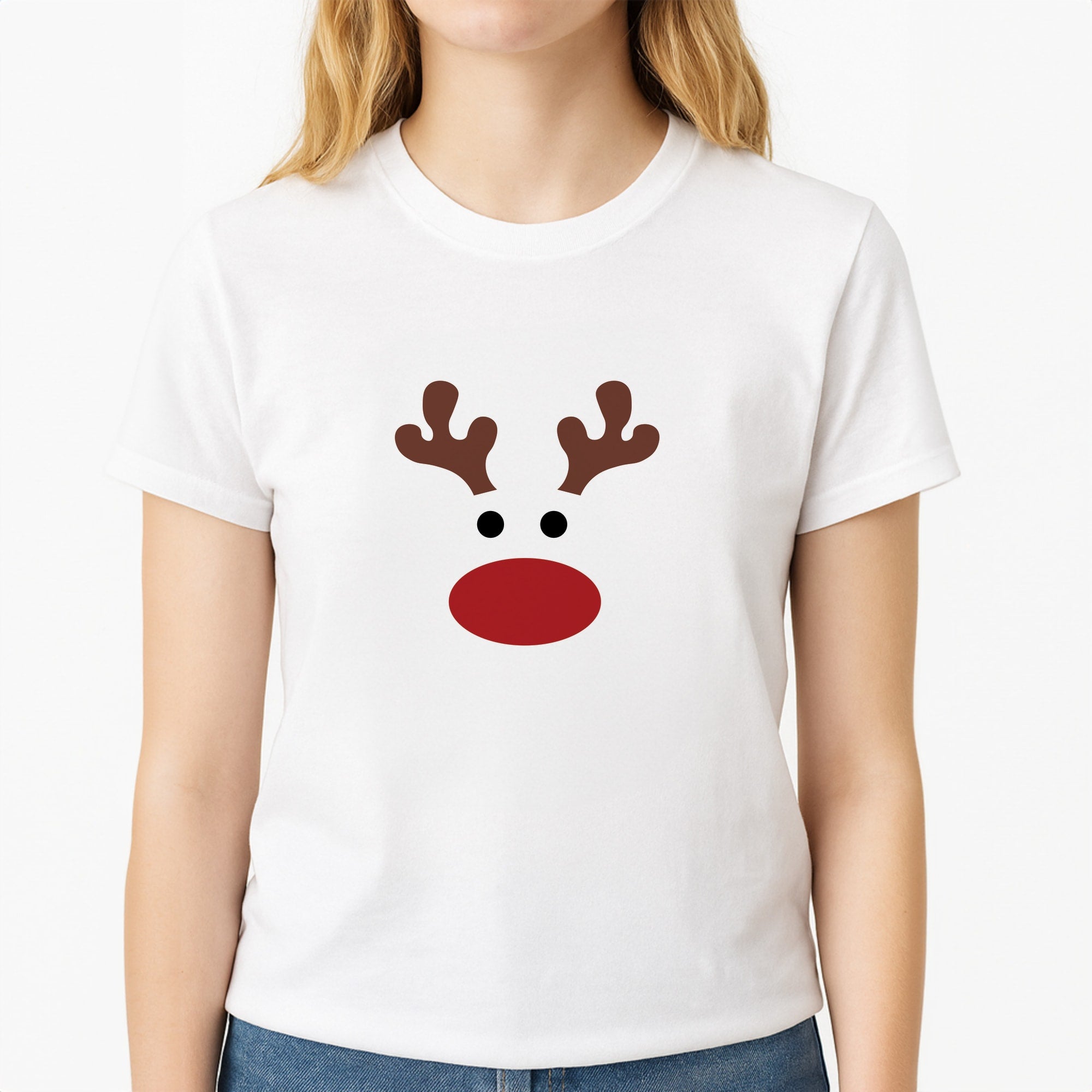 Rudolph Red Nose - Christmas Unisex T-Shirt, worn by a female model