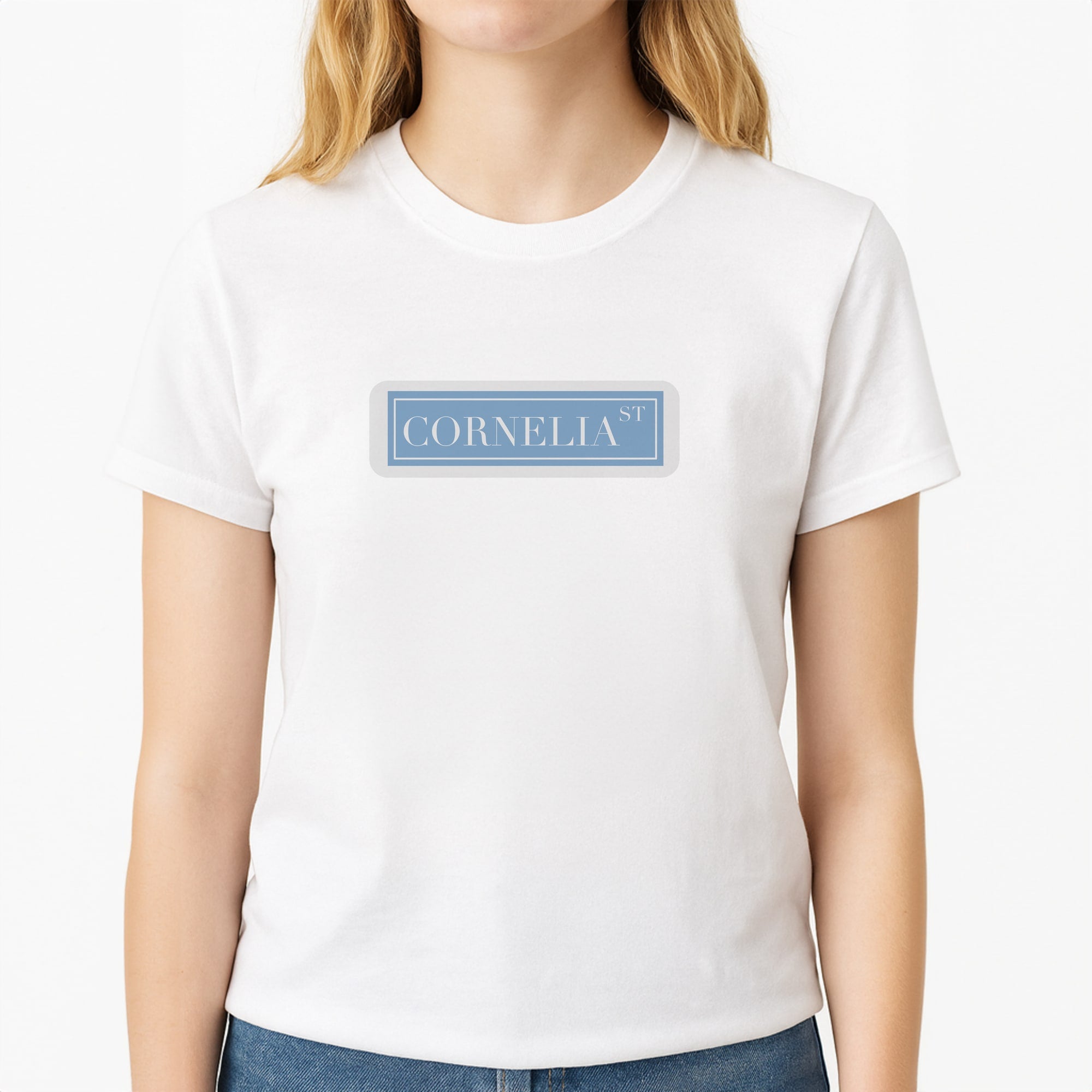 Cornelia Street - Taylor Unisex T-Shirt, worn by a female model