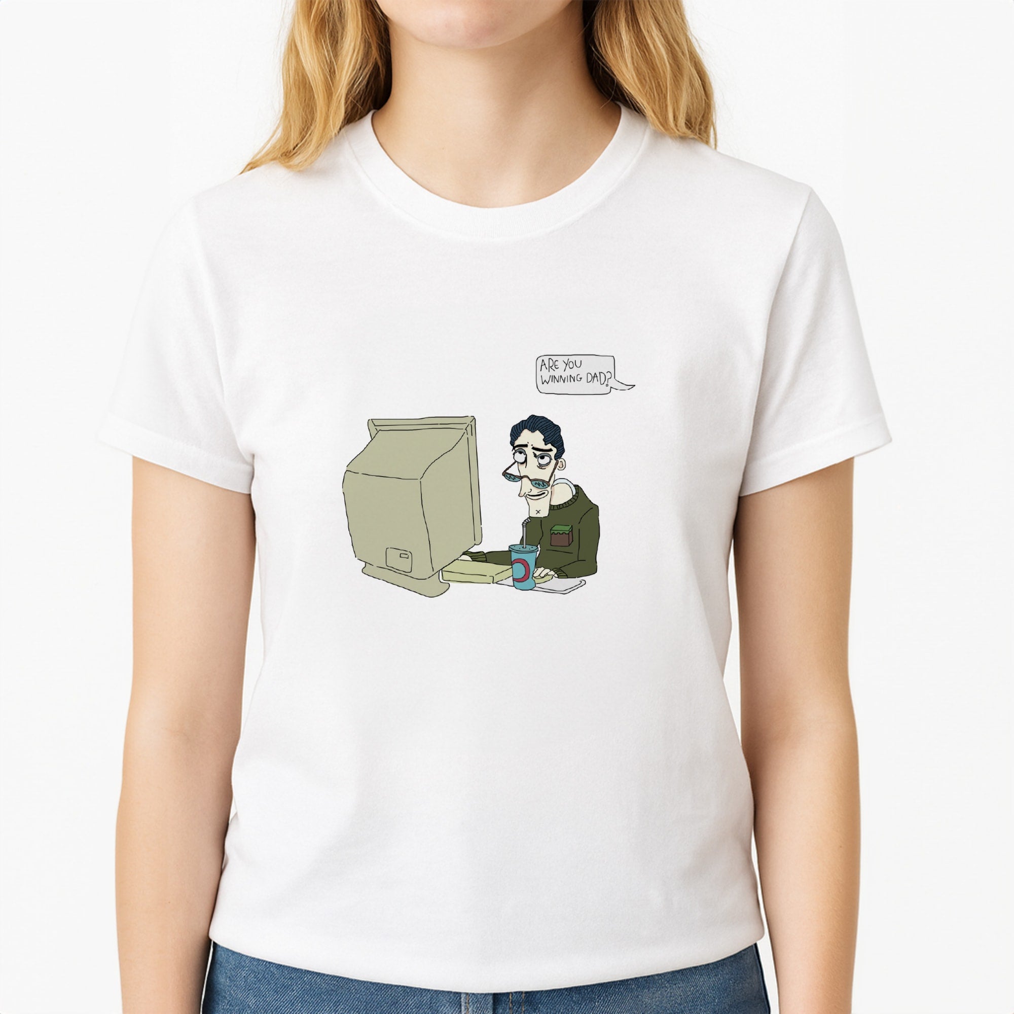 Are You Winning Dad Unisex T-Shirt, worn by a female model