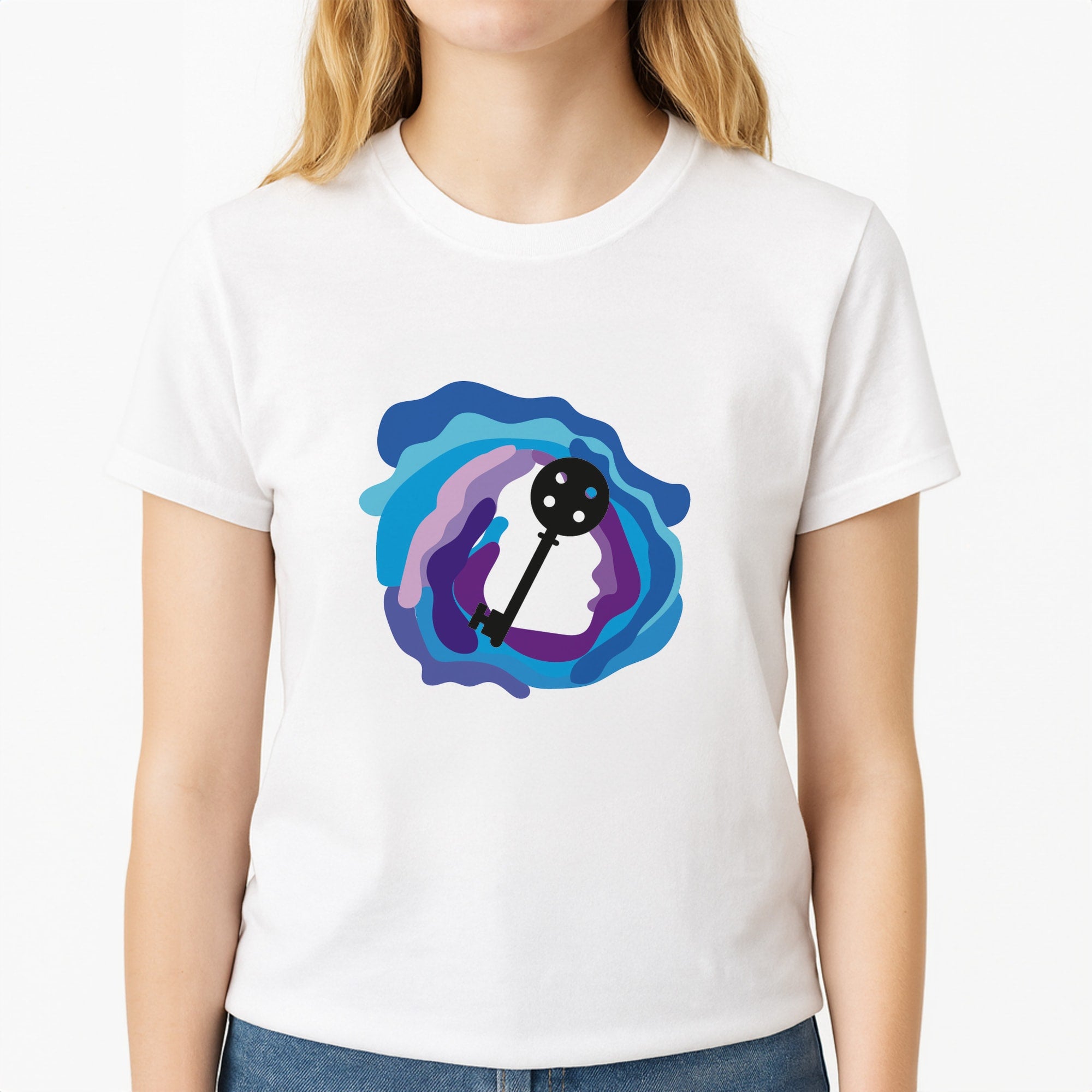 Coraline Key Unisex T-Shirt, worn by a female model