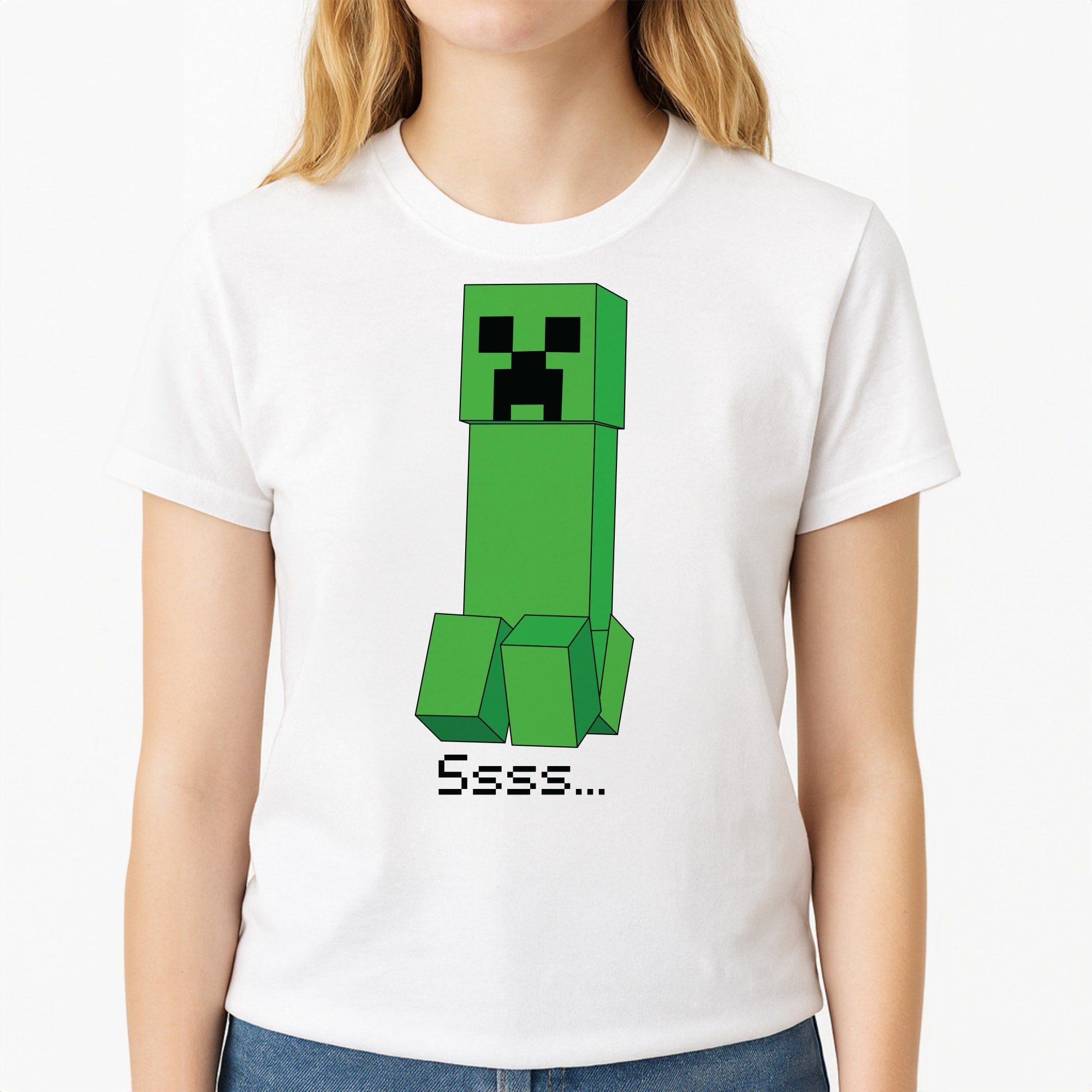 Creeper Standing Unisex T-Shirt, worn by a female model