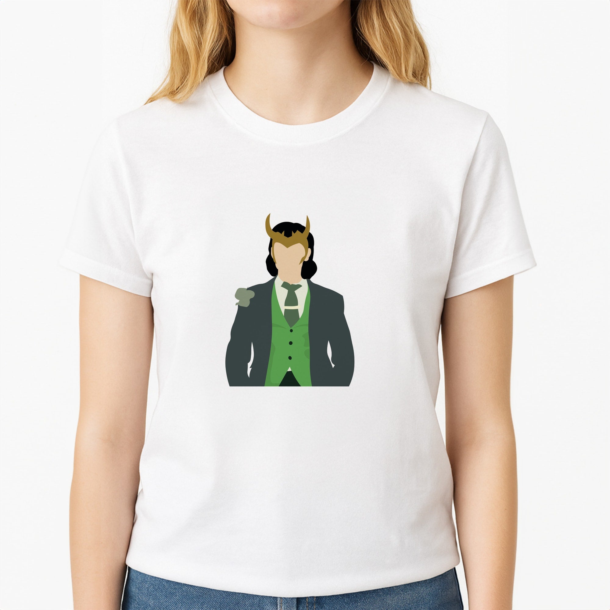 With Horns Unisex T-Shirt, worn by a female model