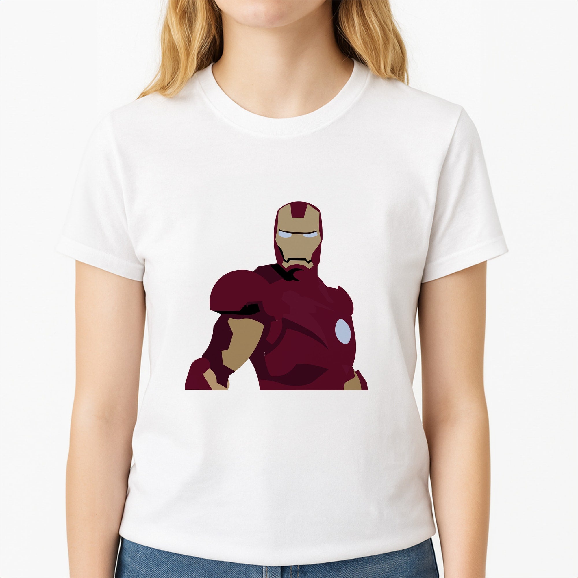Iron man mask Unisex T-Shirt, worn by a female model