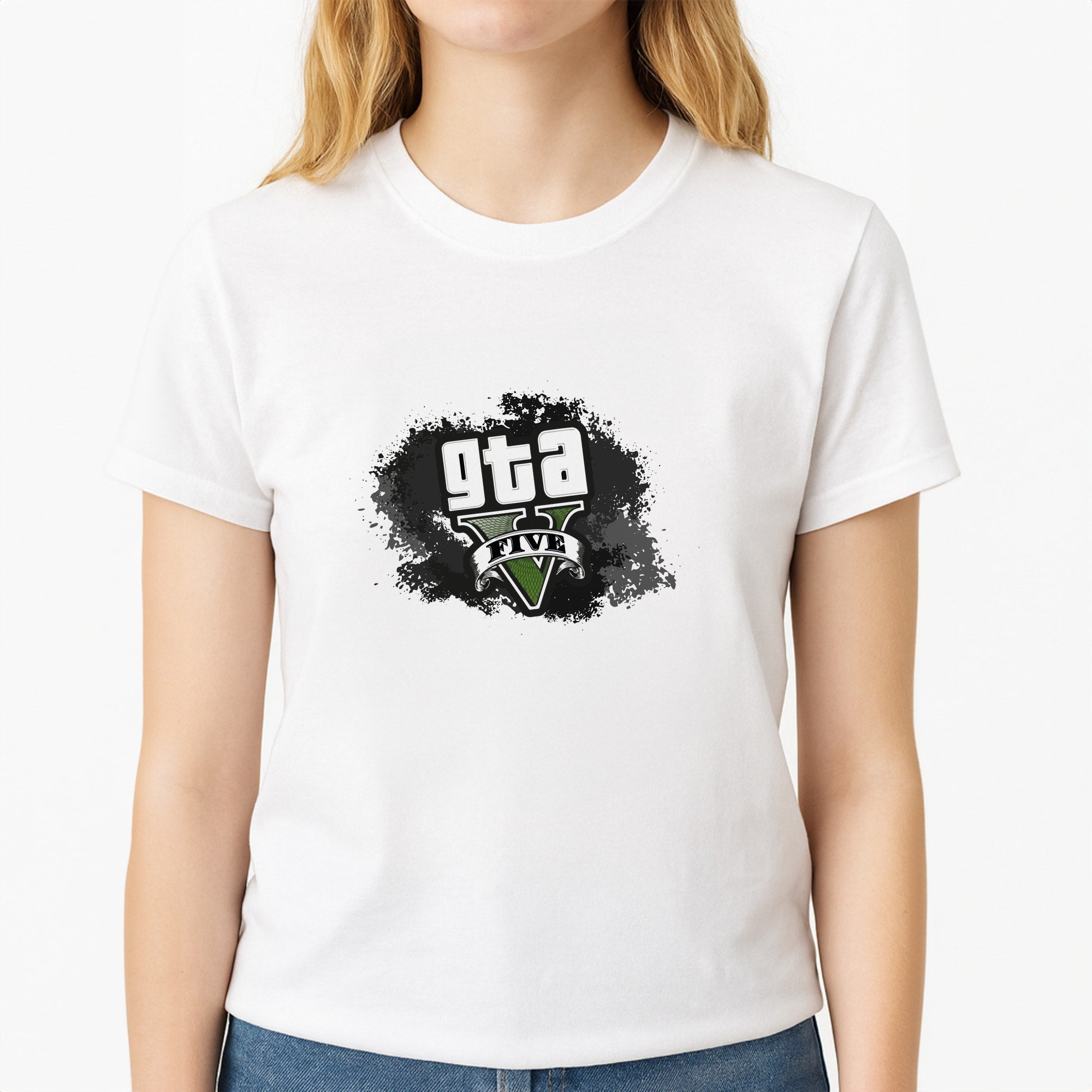 Five - Video Game Unisex T-Shirt, worn by a female model