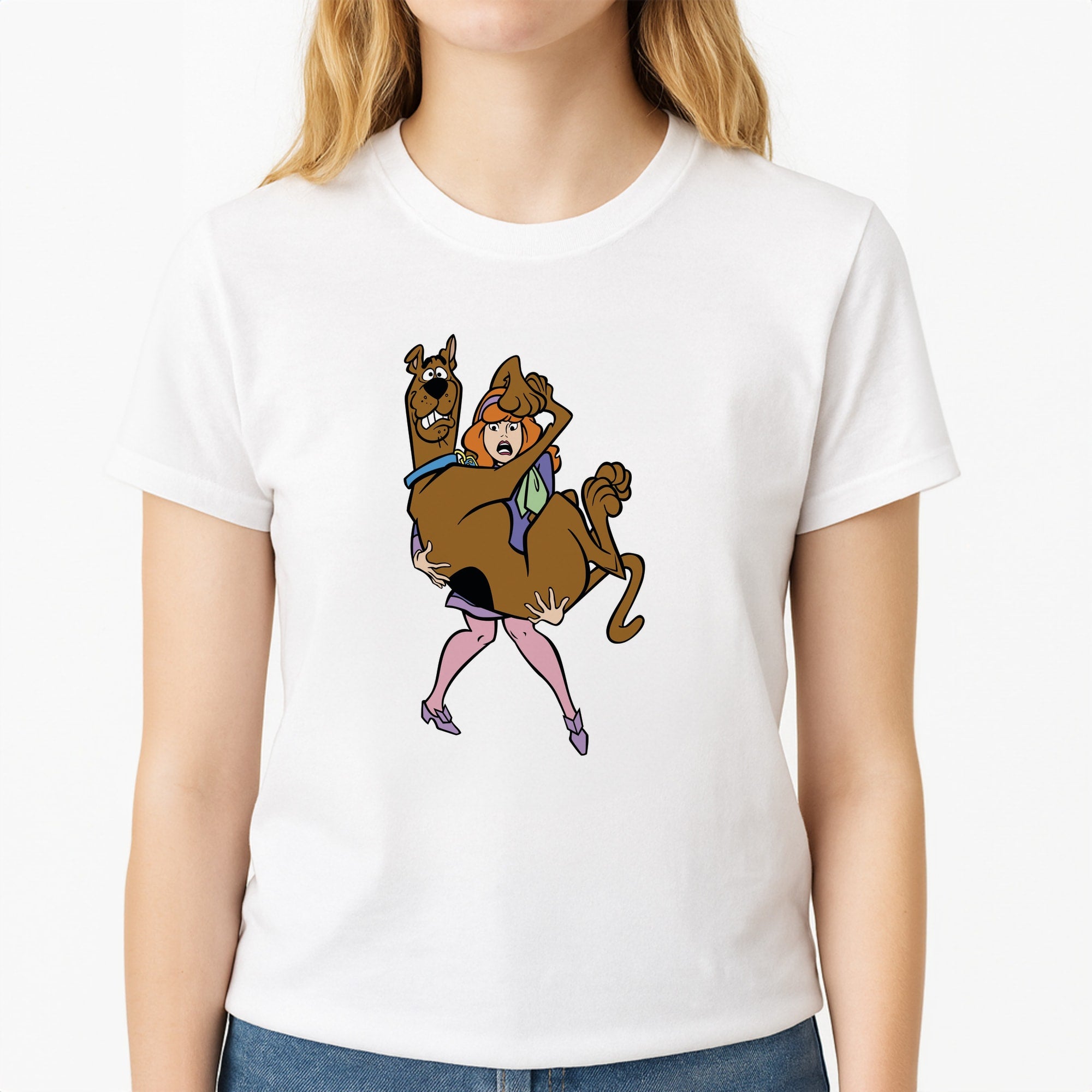 Scared - Scoob Unisex T-Shirt, worn by a female model