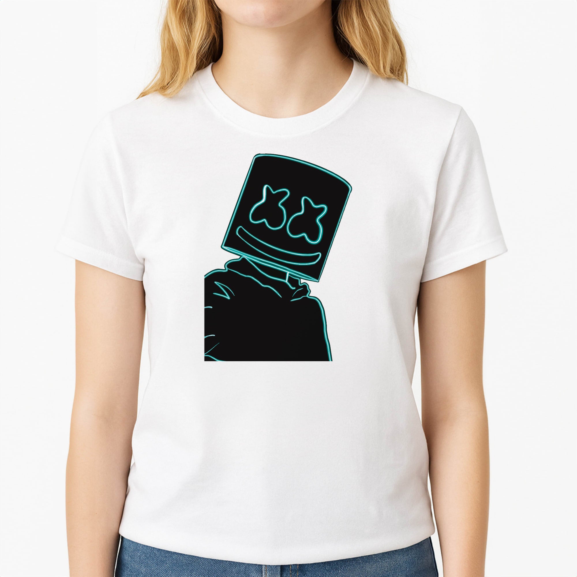 Black White Helmet DJ Neon T-Shirt