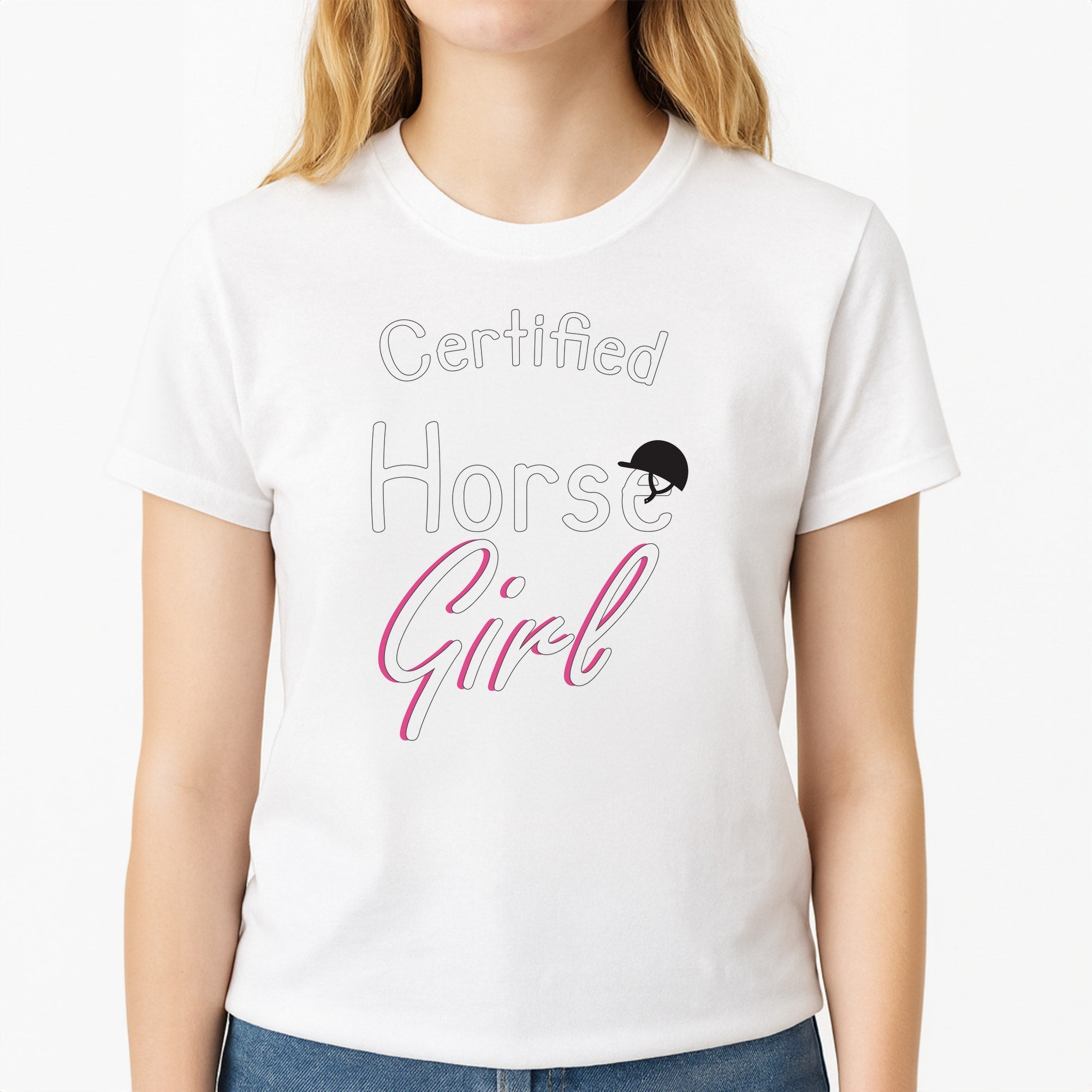 Certified Horse Girl - Horses Unisex T-Shirt, worn by a female model