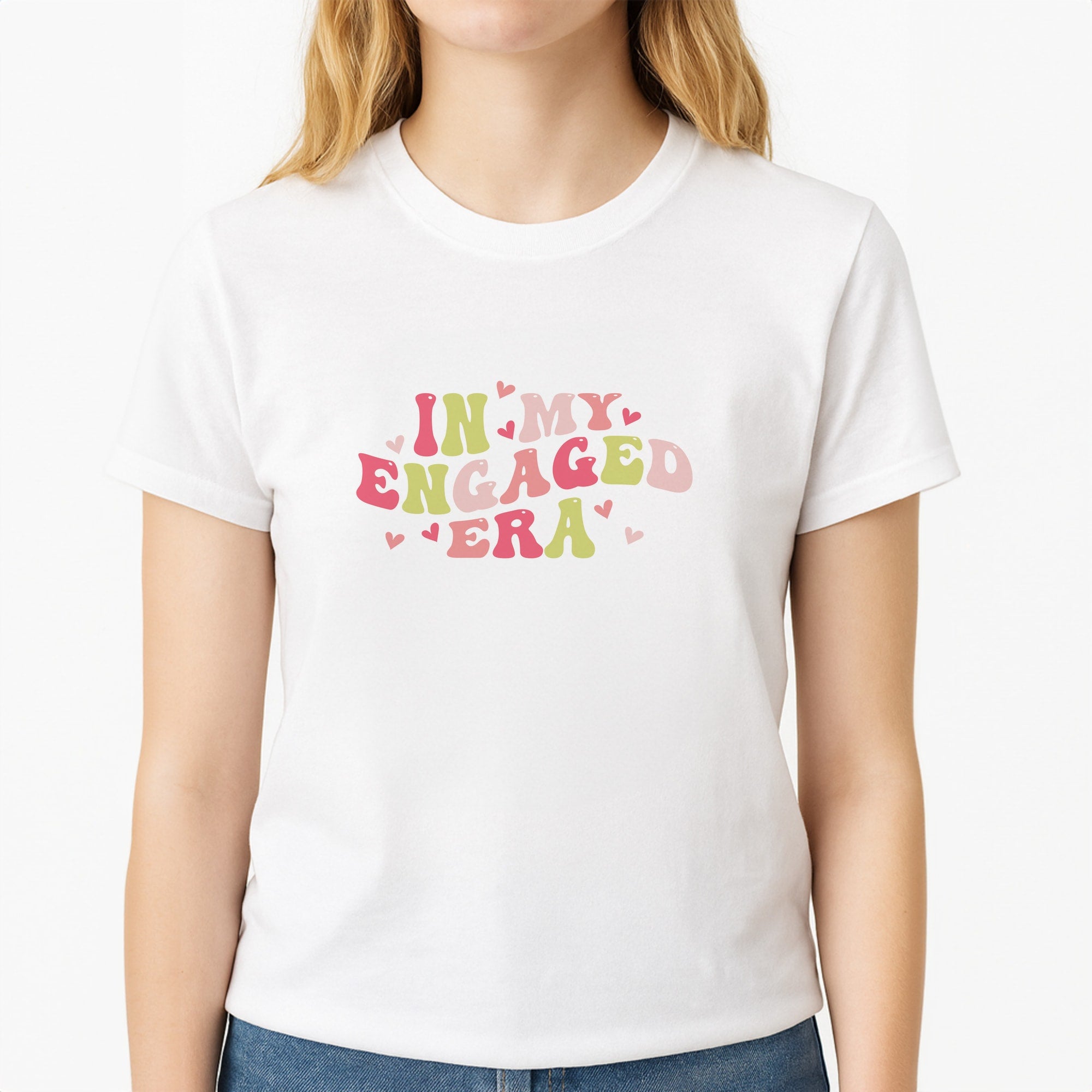 In My Engaged Era - Bridal Unisex T-Shirt, worn by a female model